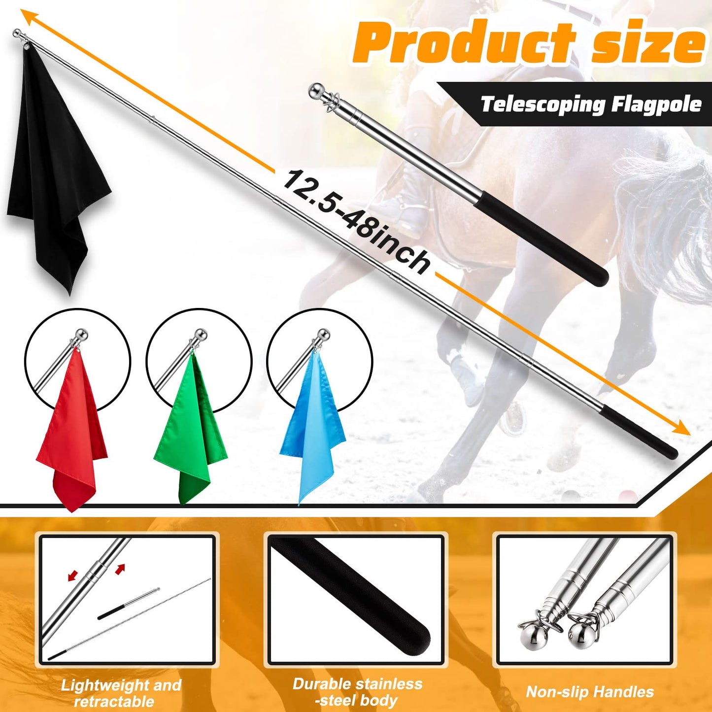 Equestrian Training Flag 4 Pieces Equestrian Training Equipment Nylon Flag with Flagpole(Red, Black, Green, Blue)