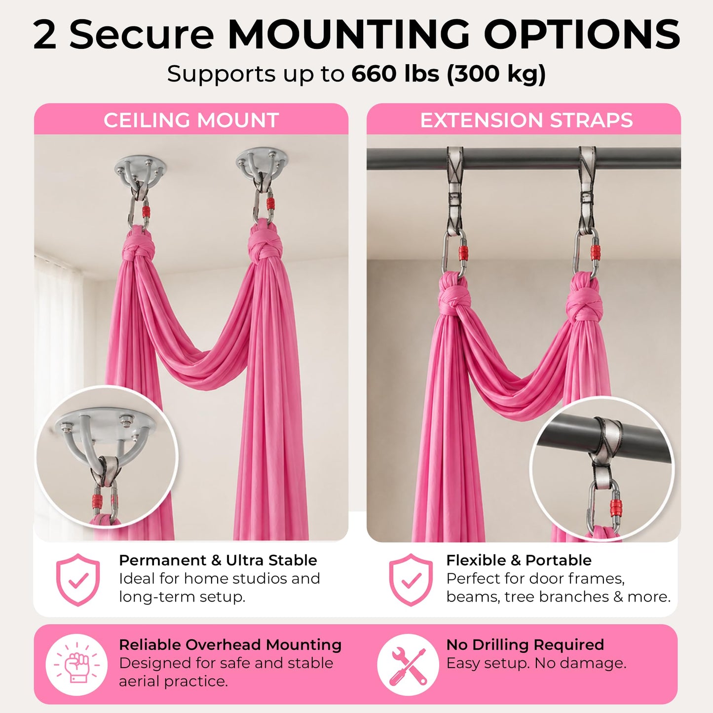 LOTUS78 Aerial Yoga Hammock 5.5 Yards (198 Inches) – Premium Aerial Silk Swing for Antigravity Fitness, Inversion Therapy, Strength & Flexibility | Pink | Yoga Trapeze for Home & Studio