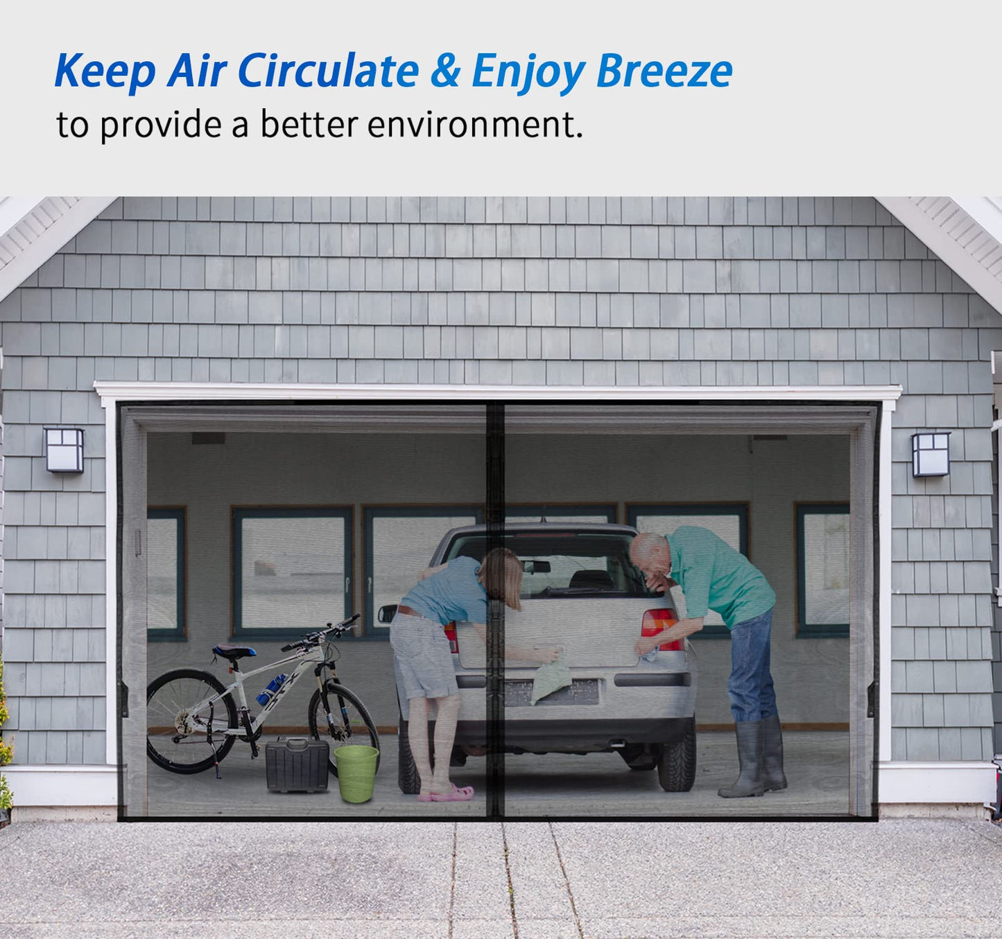 Garage Door Screen For 1 Car 14x7FT, Magnetic Screen Garage with Retractable Fiberglass Mesh and Heavy Duty Weighted Bottom, Easy Assembly & Pass, Hands Free Screen Door w/ 36 Magnets for Garage/Patio