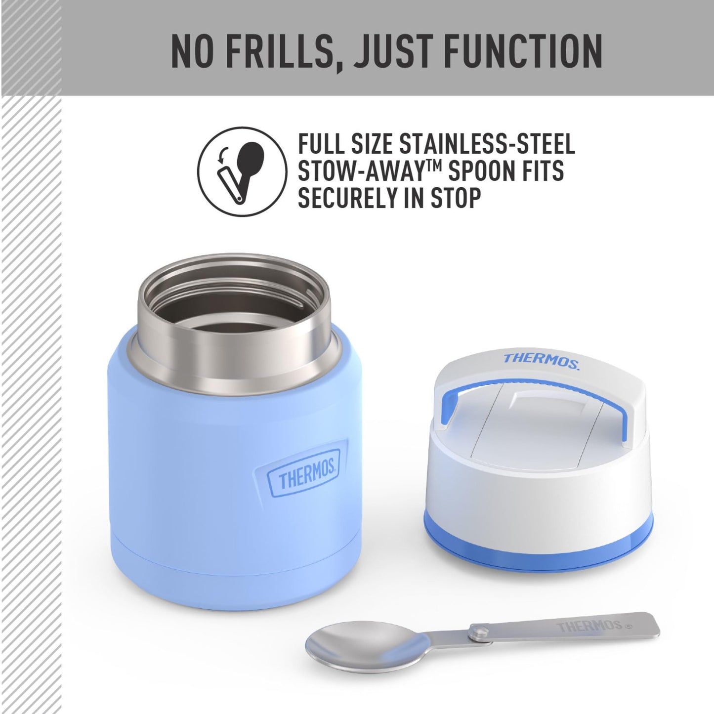 THERMOS ICON Stainless Steel Food Jar with Spoon, 12 Ounce, Light Blue