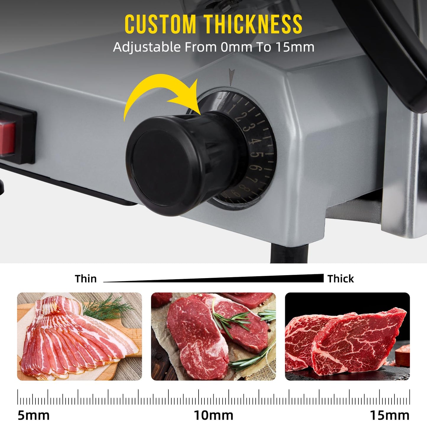 10 Inch Electric Meat Slicer, 670W Dual Power Fully Automatic Food Slicer, Stainless Steel Blade, 0-16mm Adjustable Thickness Electric Meat Cutter, Portable Kitchen Slicer for Home Commercial Use