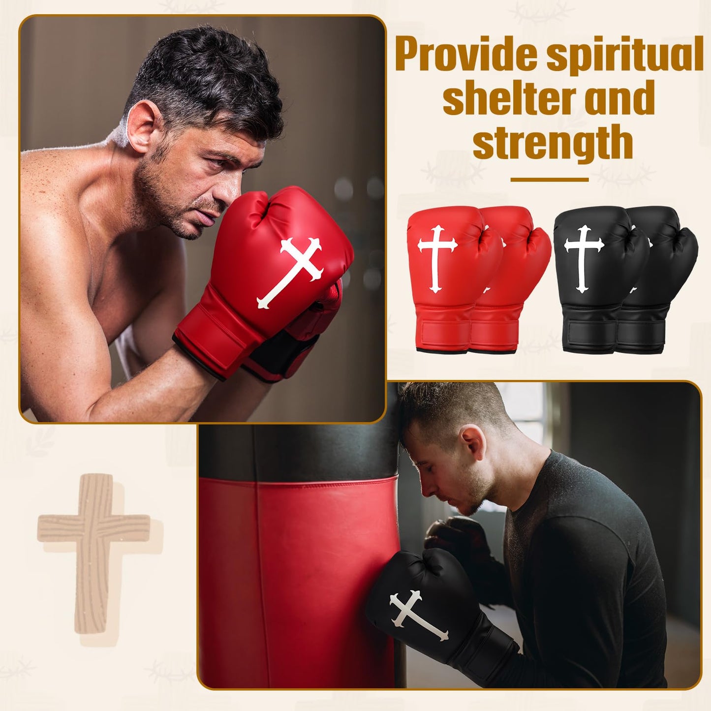 JolliLudo 2 Pairs 12 oz Christian Boxing Gloves for Men & Women Cross Religious Boxing Gloves for Beginners & Kids Red Black Lightweight Shockproof Mitts for Training & Practice