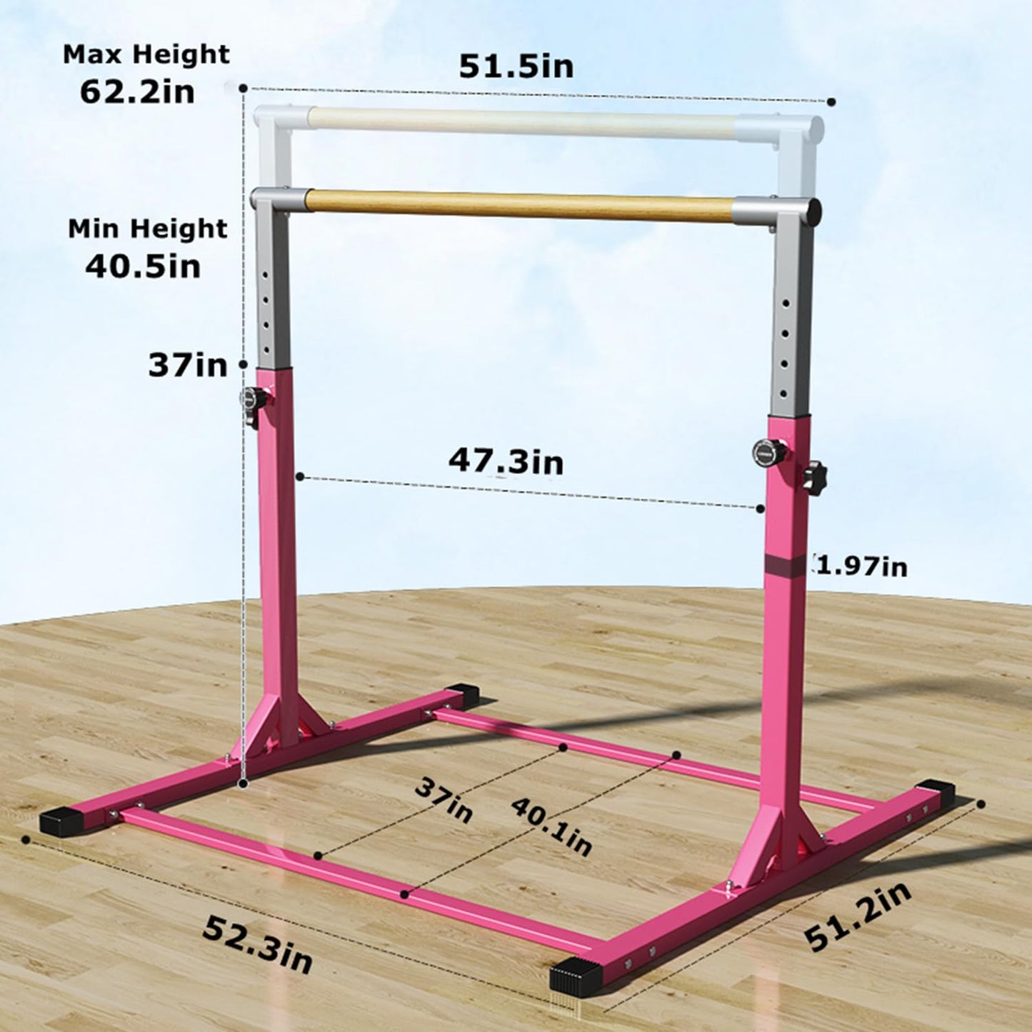 MEKETUM Gymnastic Kip Bar for Kids Training Horizontal Bars for Home Ages 3-15 Adjustable Height Non-Slip Gym Equipment Indoor with Rings