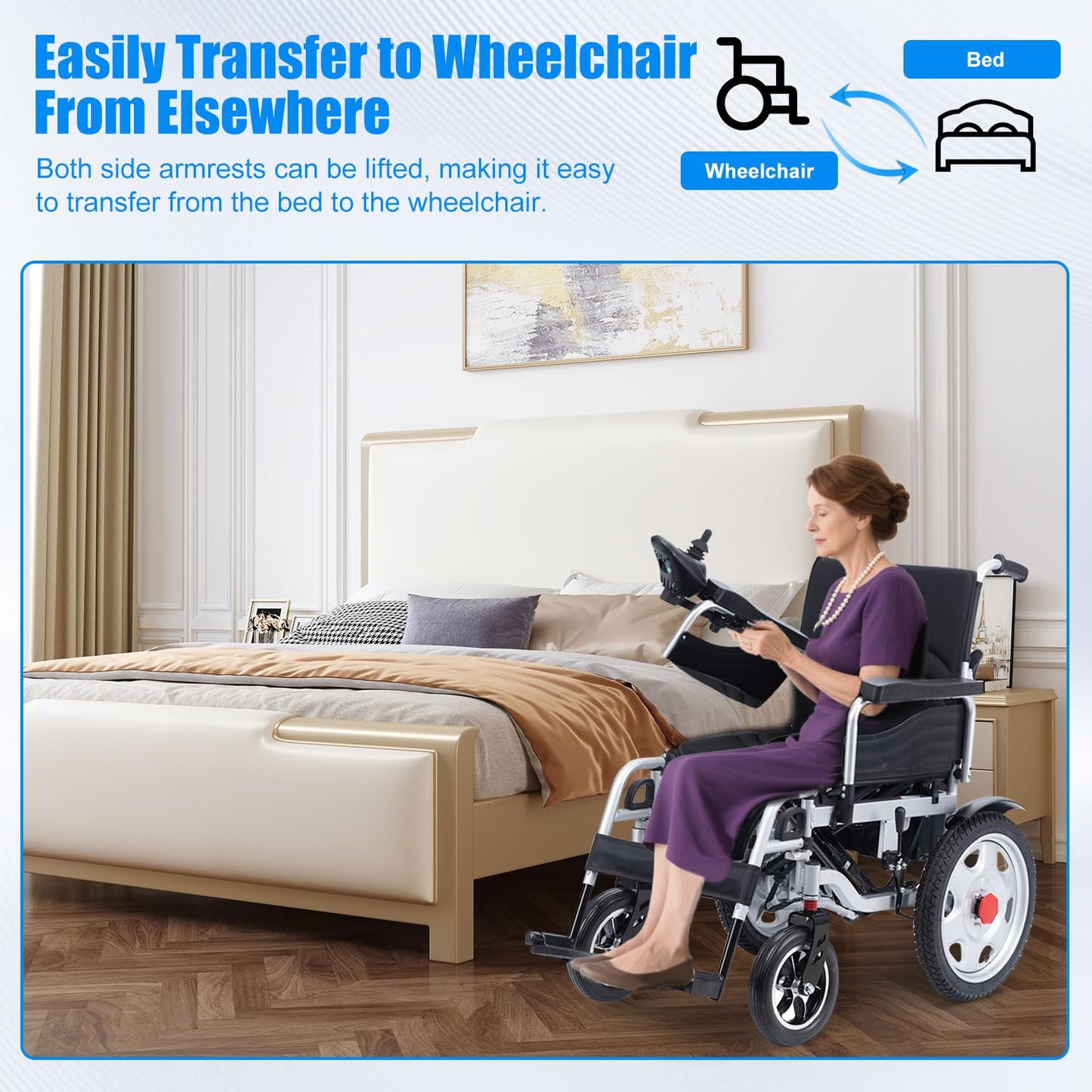 Electric Wheelchairs for Adults, 25 Miles All-Terrain Power Wheelchair Lightweight Foldable Motorized Wheelchair for Seniors, Compact Portable Heavy Duty Wheelchair Support 300 Lbs, Airline Approved