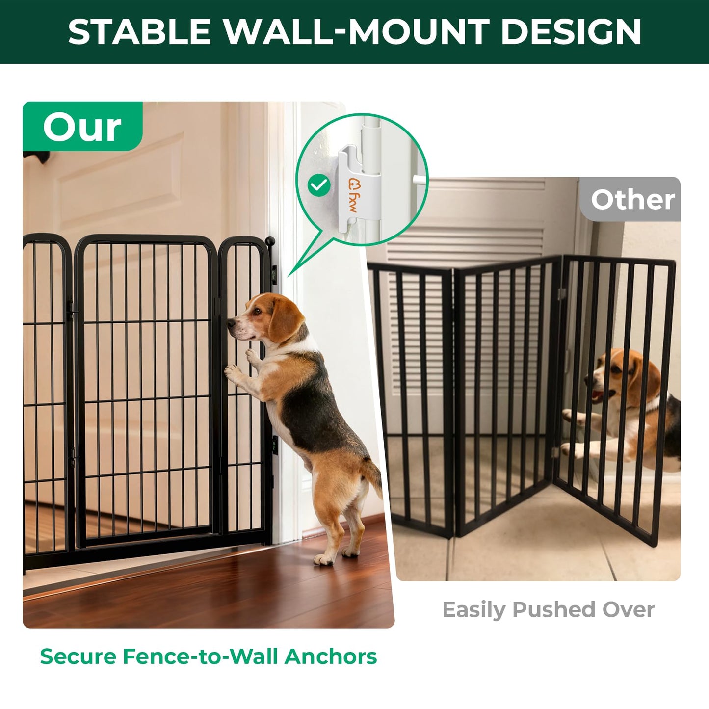 FXW Dog Gate Extra Wide Designed for Indoor Use, Adjustable Width Up to 219-inch Wide (32" H 8 Wire Panels for Small and Medium Dogs), Black