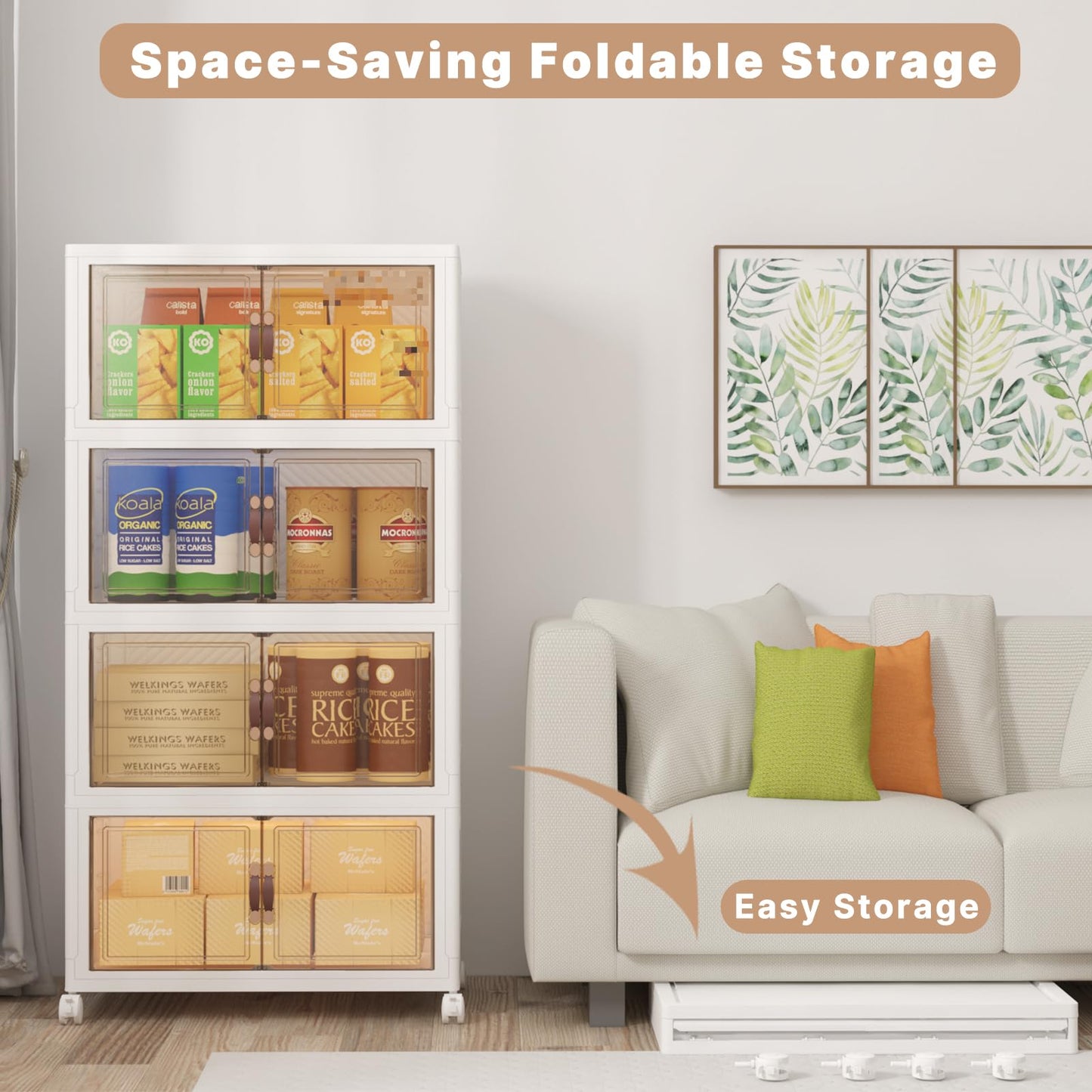 UAMFURI Stackable Storage Bins, 480QT Stackable Storage Bins with Lids and Doors,Storage Cabinet,Plastic Linen and Yarn,Closet Organizers,Collapsible Large Storage Bins,Drawers,Office（120QT*4,White）