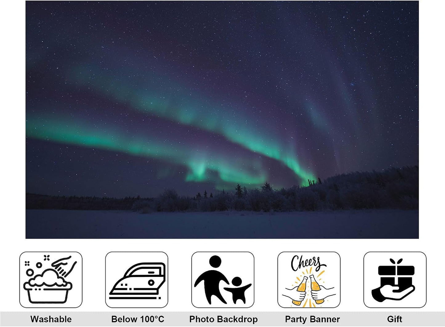 KeyWork 10x7ft Green Aurora Borealis Backdrop Starry Winter Night Scenery Photography Background for Northern Lights