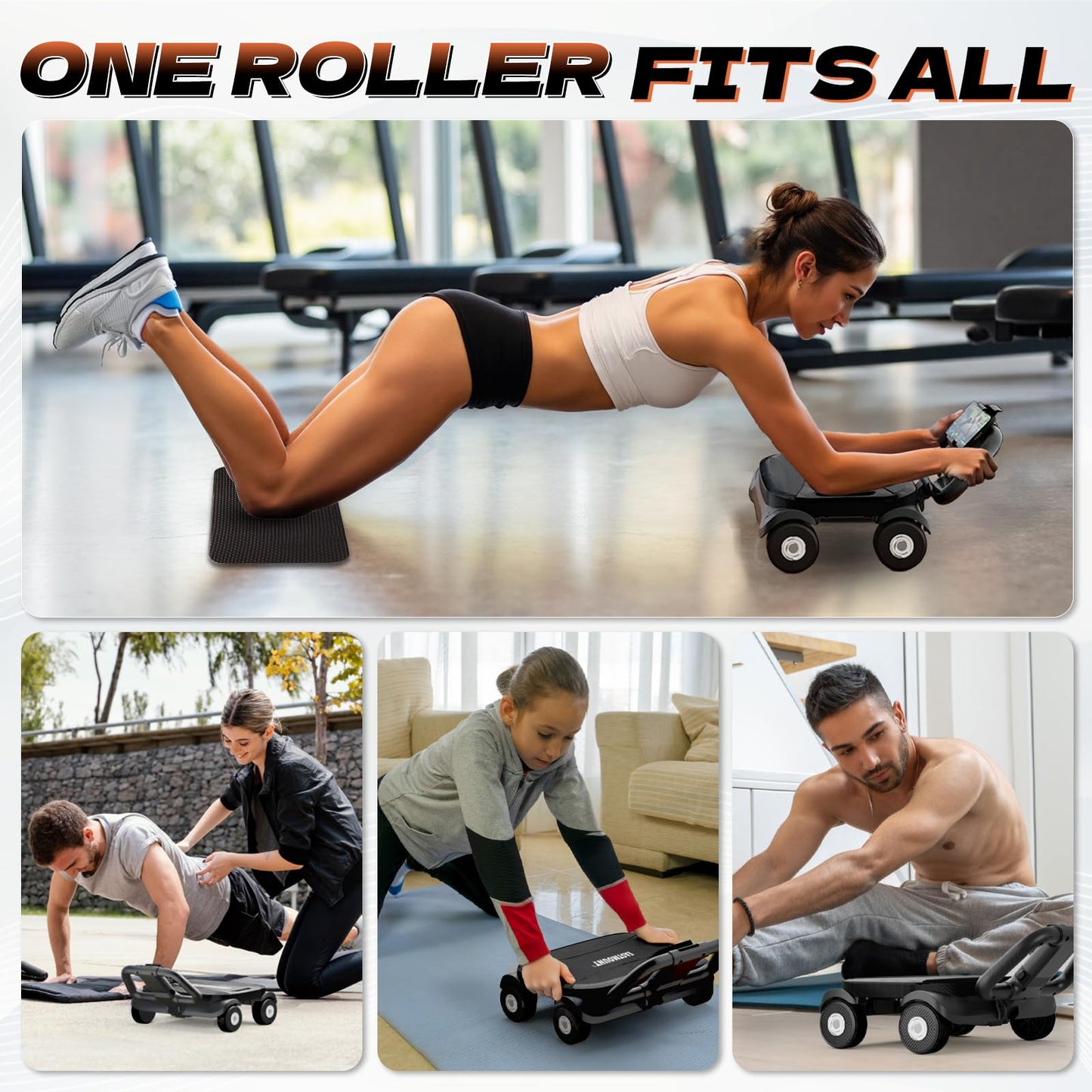 EAST MOUNT Ab Roller Wheel - Ab Roller with Elbow Support for Core Workout Belly Fat Automatic Rebound Abdominal Wheel for Women Men Home Gym Equipment (Black)