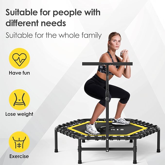 CLORIS 45'' Rebounder Trampoline for Adults - Max Load 450lbs, Mini Trampoline with Adjustable Foam Handle Indoor/Outdoor Fitness Body Exercise