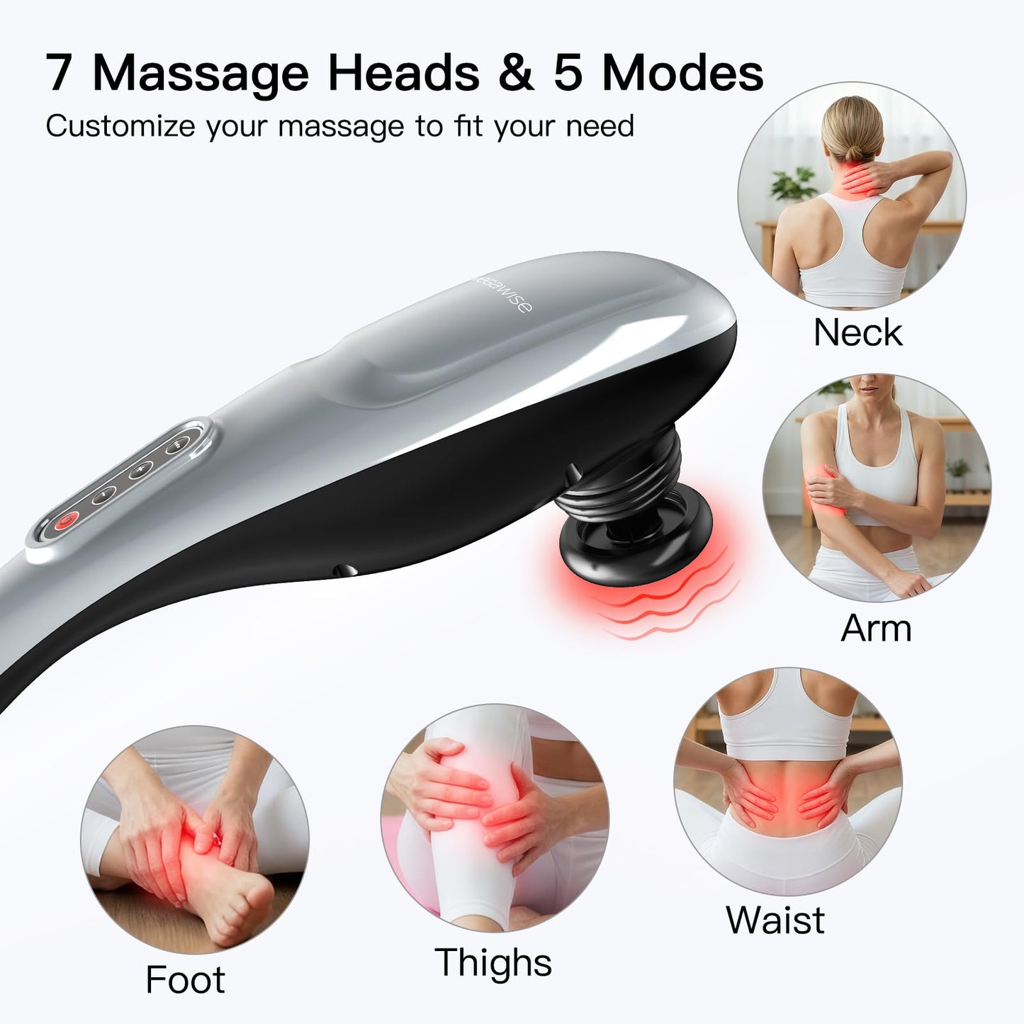 MEGAWISE Handheld Deep Tissue Neck Back Massager for Shoulders, Waist, Legs, 3600 RPM Powerful Motor Electric Neck Massager with 5 Nodes & 5 Speeds, A Little Heavy