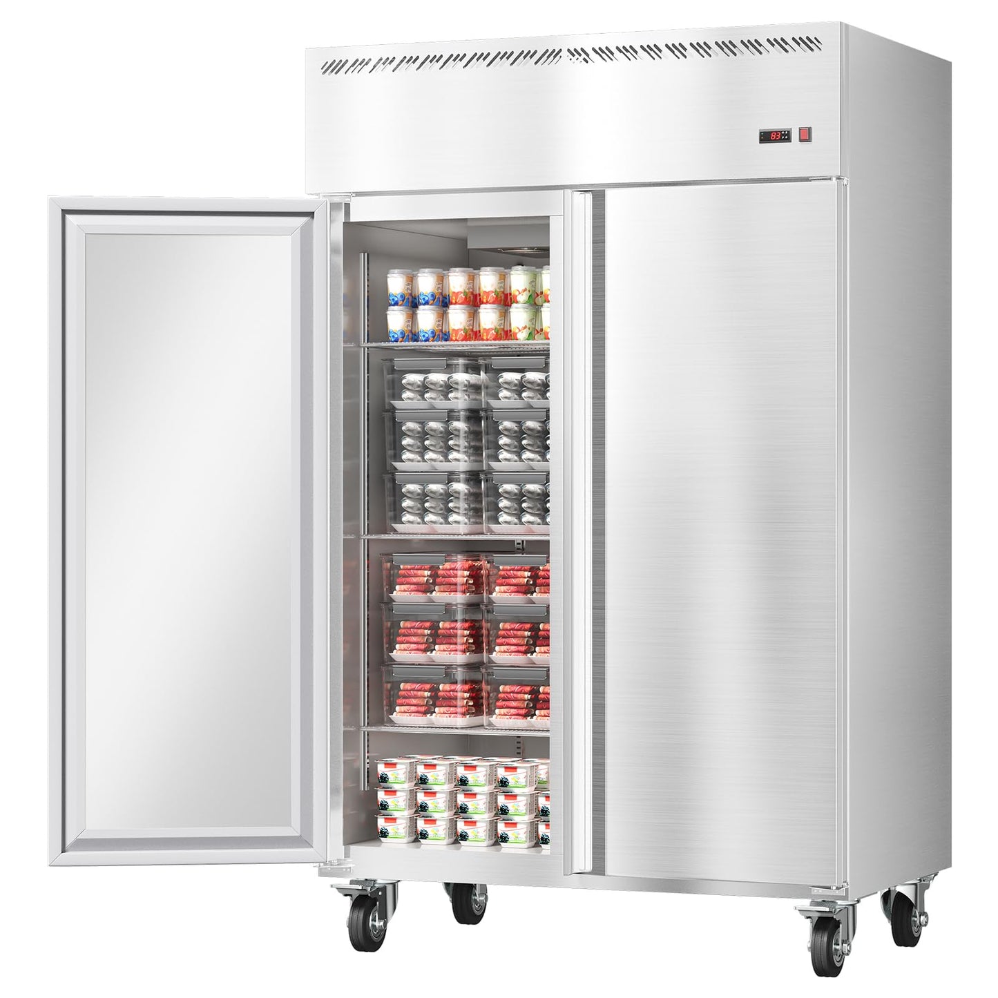 48" W Commercial Freezer -8°F~0°F with 2 Door, Reach-in 36 Cu.ft Stainless Steel Commercial Refrigerator Fan Cooling, Auto Defrost, 6 Adjustable Shelves, for Restaurant, Bar, Kitchen, Shop