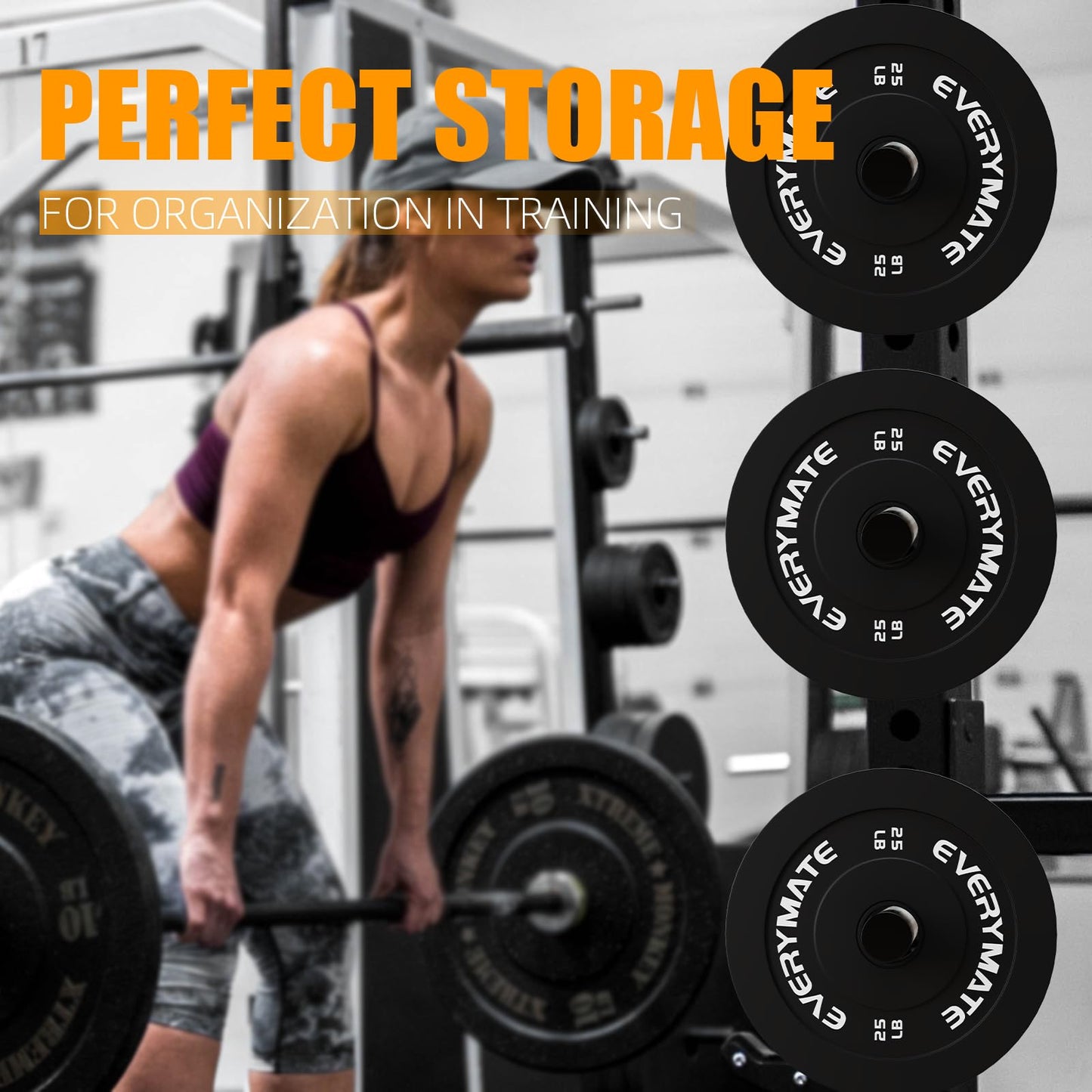 EVERYMATE Weight Plate Holder: Power Rack Attachments Weight Plate Holder Storage for 2 inch Olympic Plates, 2x2 3x3 2x3 Power Cage Accessories for 1 inch holes (4 Pack)