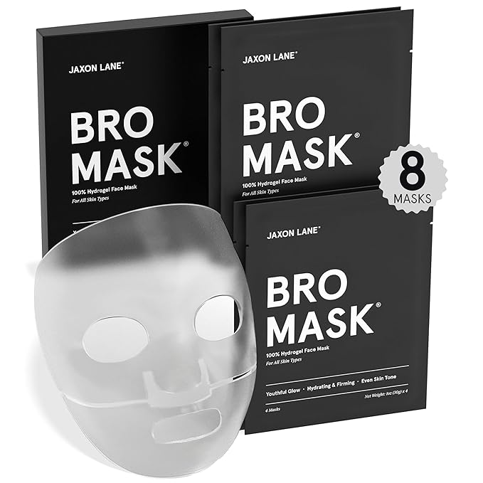 BRO MASK Korean Face Mask for Men: Premium Mens Face Mask Skin Care & Facial Anti Aging Sheet Masks with Hydrogel, Vitamin C, Hydrating Hyaluronic Acid, Hydrolyzed Collagen (2 X 4 Pack)