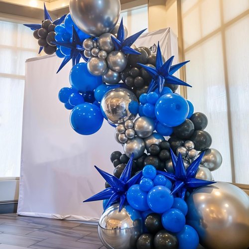 Blue and Black Balloons - 12 Inch Dark Blue & Silver Pearl Balloons for Boys' Birthday Party Decor
