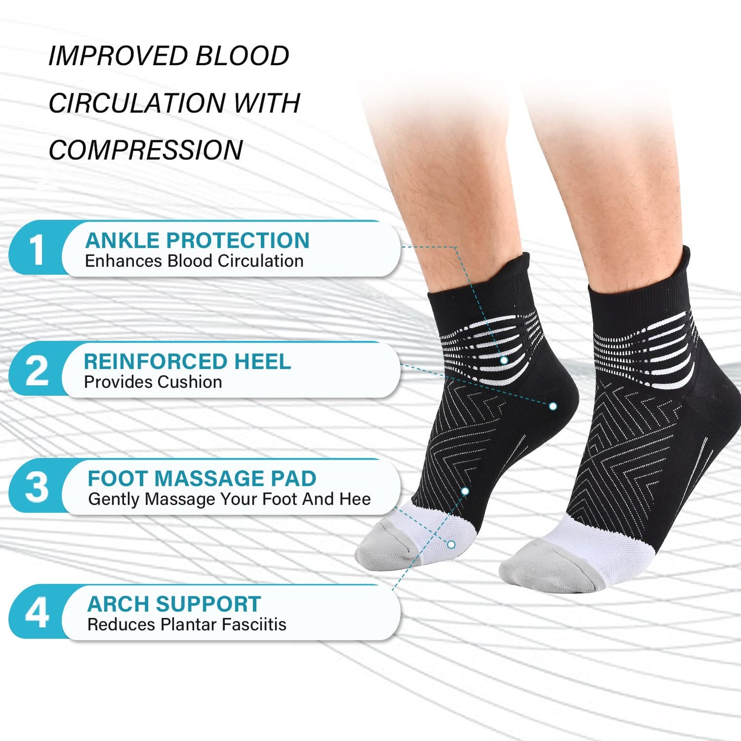 IRAMY Compression Ankle Support Running Socks Women Wicking 3 Pairs Quarter Athletic Cushioned Plantar Fasciitis Socks