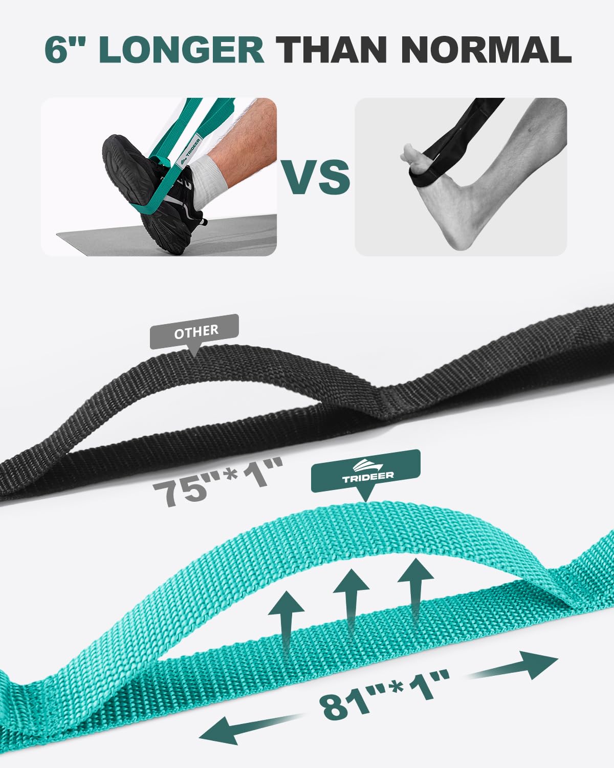 Trideer Non-Elastic Stretching Strap with Loops for Physical Therapy & Rehab, Knee Hip Leg ROM Post-Surgery, Yoga Strap for Stretching, Leg Lifter Strap Mobility Aid, Hamstring Calf Back