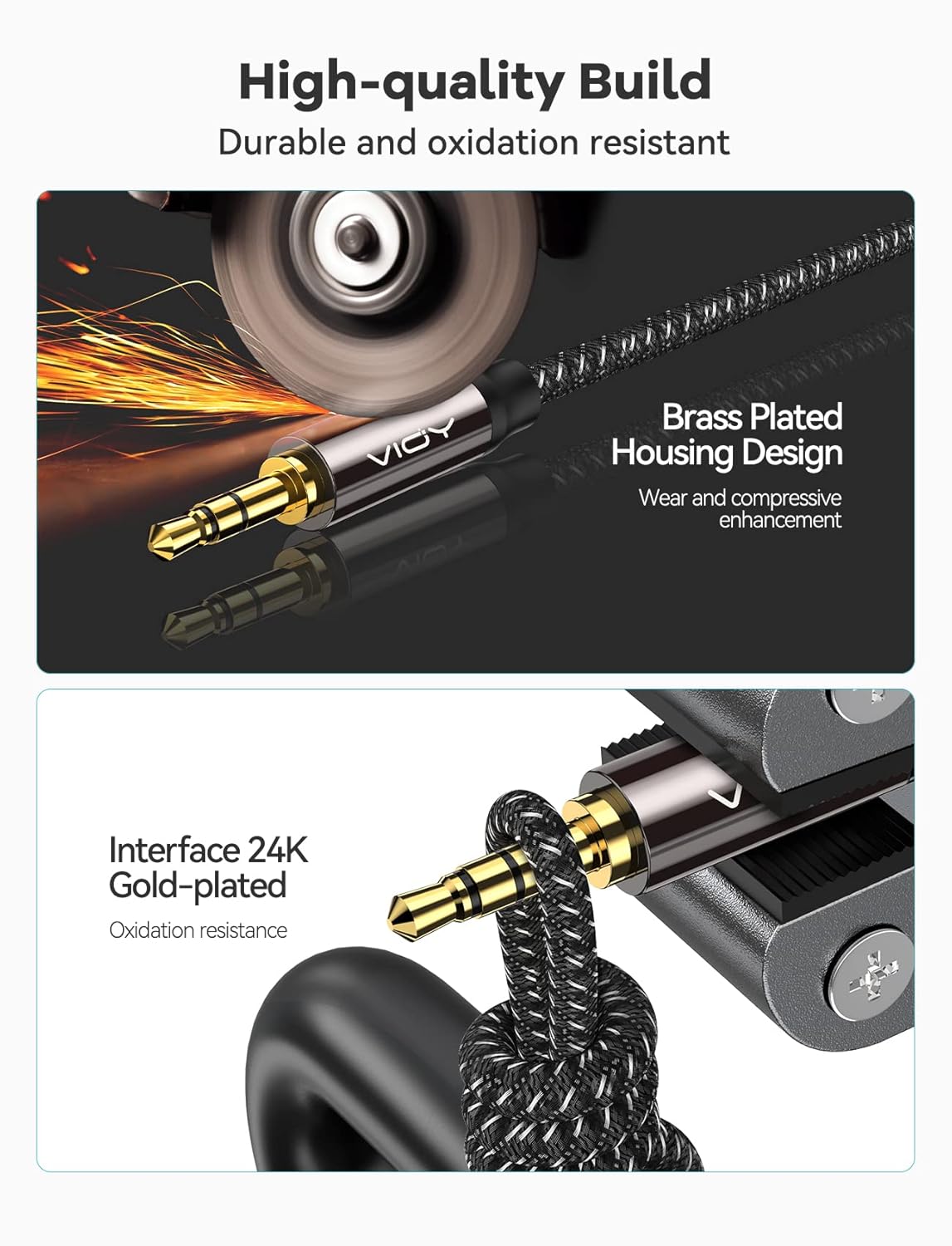 (6.6 3.5 mm VIOY Aux Cable ft), [Copper Shell, Hi-Fi Sound] Male to Male Braided Auxiliary Cord Compatible
