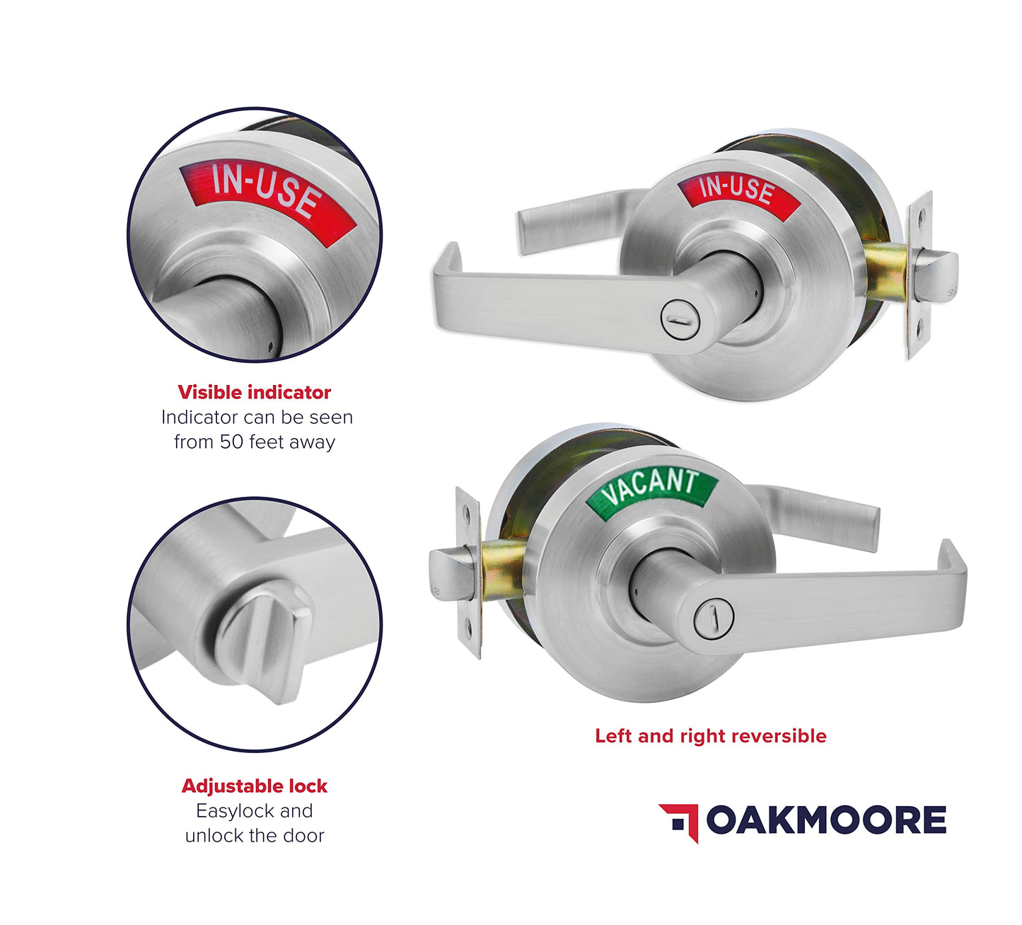 OAKMOORE Commercial Door Handle | Vacant Occupied & Commercial Restroom Lock for Public Bathroom & Industrial Buildings