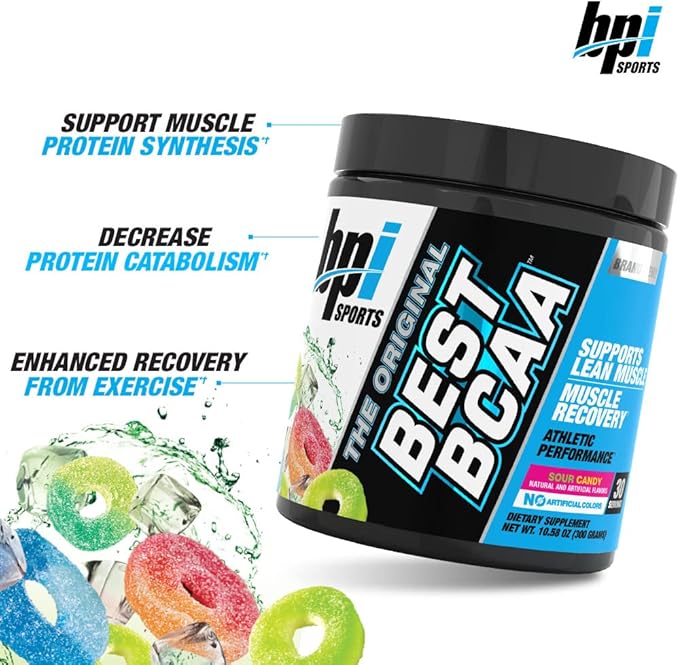 BPI Sports Best BCAA - BCAA Powder - Branched Chain Amino Acids - Muscle Recovery - Muscle Protein Synthesis - Lean Muscle - Improved Performance ??Hydration ??Sour Candy - 35 Servings - 12.34 oz.