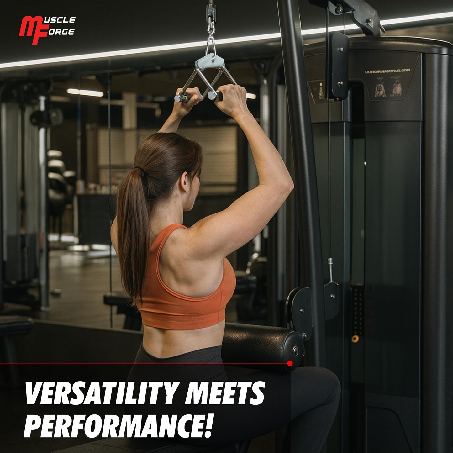 MuscleForge Double D Handle Cable Attachment – V Bar Attachment for LAT Pulldown, Tricep & Rows – Cable Machine Attachments with Non-Slip Rubber Grip – Chrome, Heavy Duty 880lbs Capacity