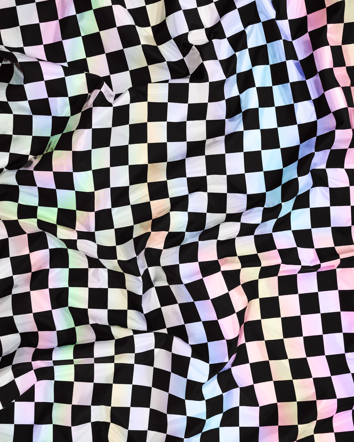 xo, Fetti Black and Iridescent Checkered Washable Tablecloth - 9 ft. | Birthday Party Decorations, Disco Bachelorette Party Supplies, Retro Tableware, Cute Table Cover