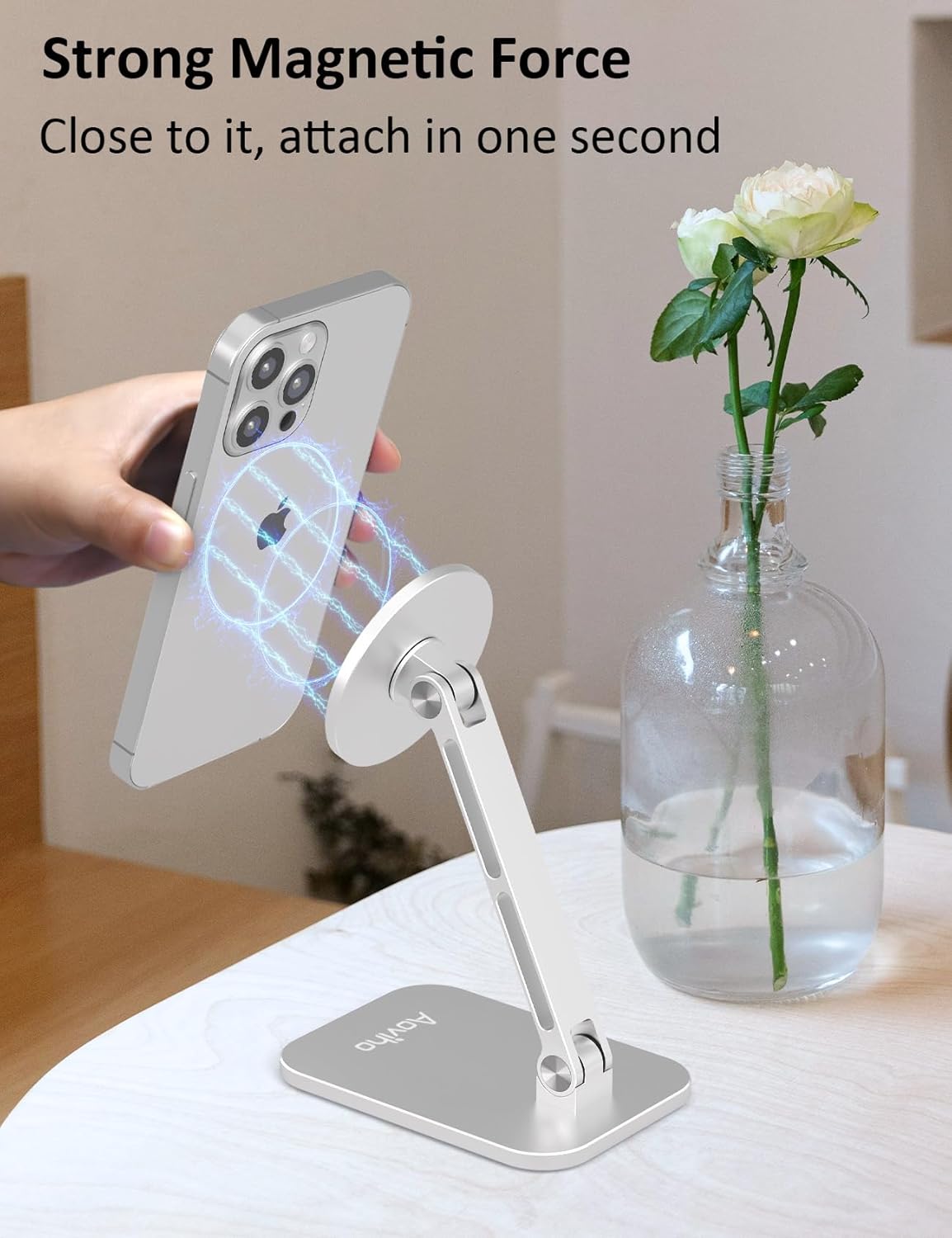 Aoviho 360 16/15/14/13/12 Magnetic Phone Stand for MagSafe Adjustable - Aluminum Portable Phone Holder for Desk