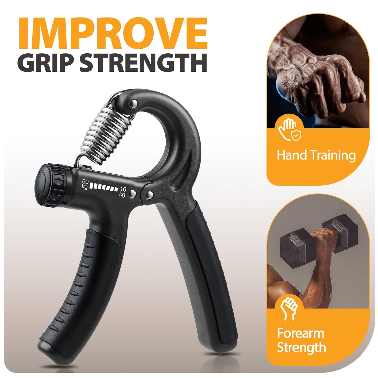 NIYIKOW 2 Pack Grip Strength Trainer, Hand Grip Strengthener, Adjustable Resistance 22-132Lbs (10-60kg), Forearm Strengthener, Perfect for Musicians Athletes - Carbon Black