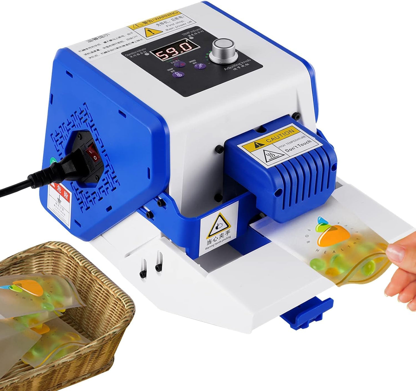 JIAWANSHUN Automatic Continuous Band Sealer Machine with Digital Temperature & Speed Control - Plastic/PVC Bag Sealer for Commercial, Home Kitchen, Cookies Packaging - 110V Desktop Design ﻿