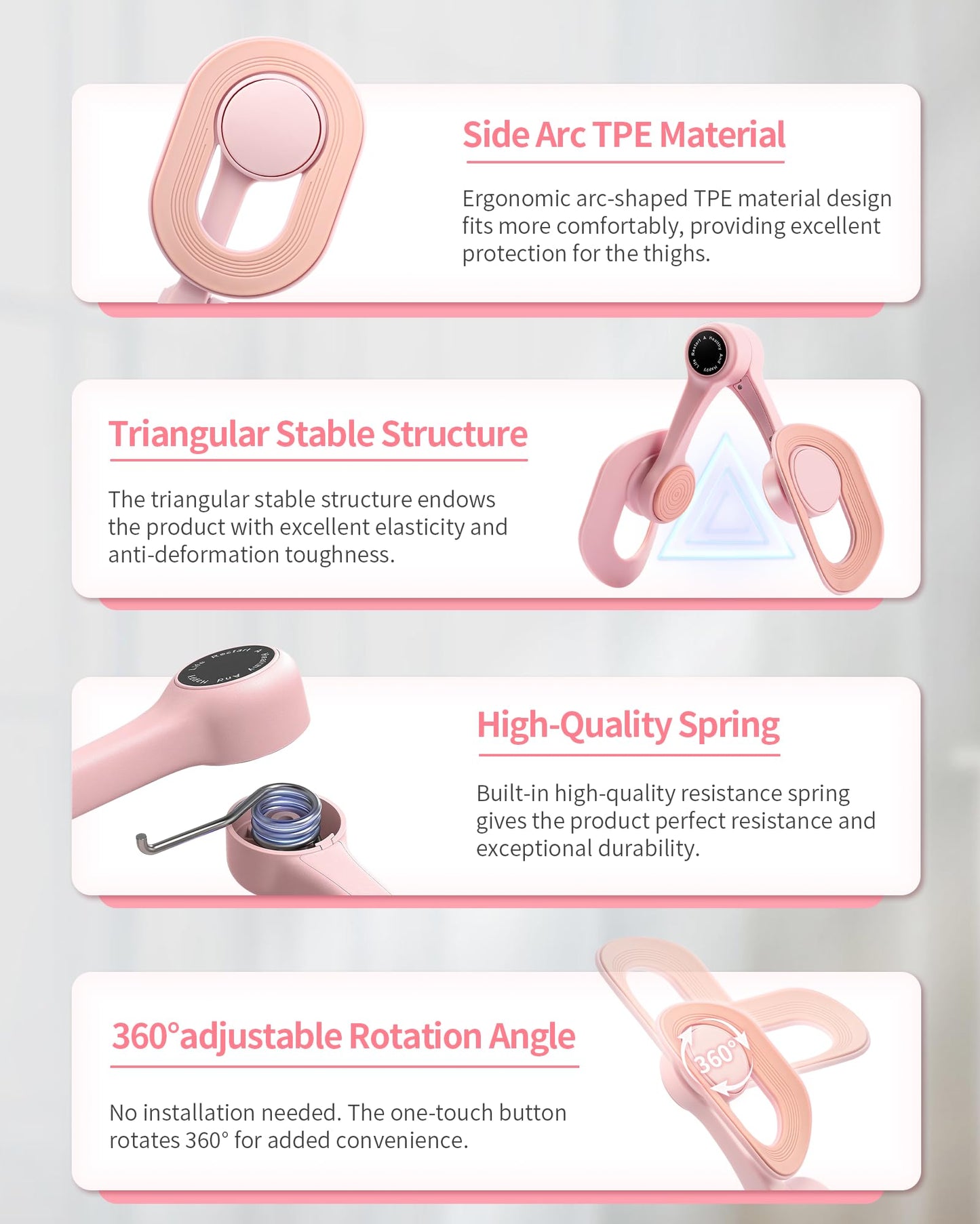 SirDone Thigh Trainer for Women, 360° Adjustable Pelvic Floor Muscle Trainer, Inner Thigh Exerciser, Multi-Function Home Gym Equipment for Hip, Leg, Arm & Yoga Workouts(Pink)