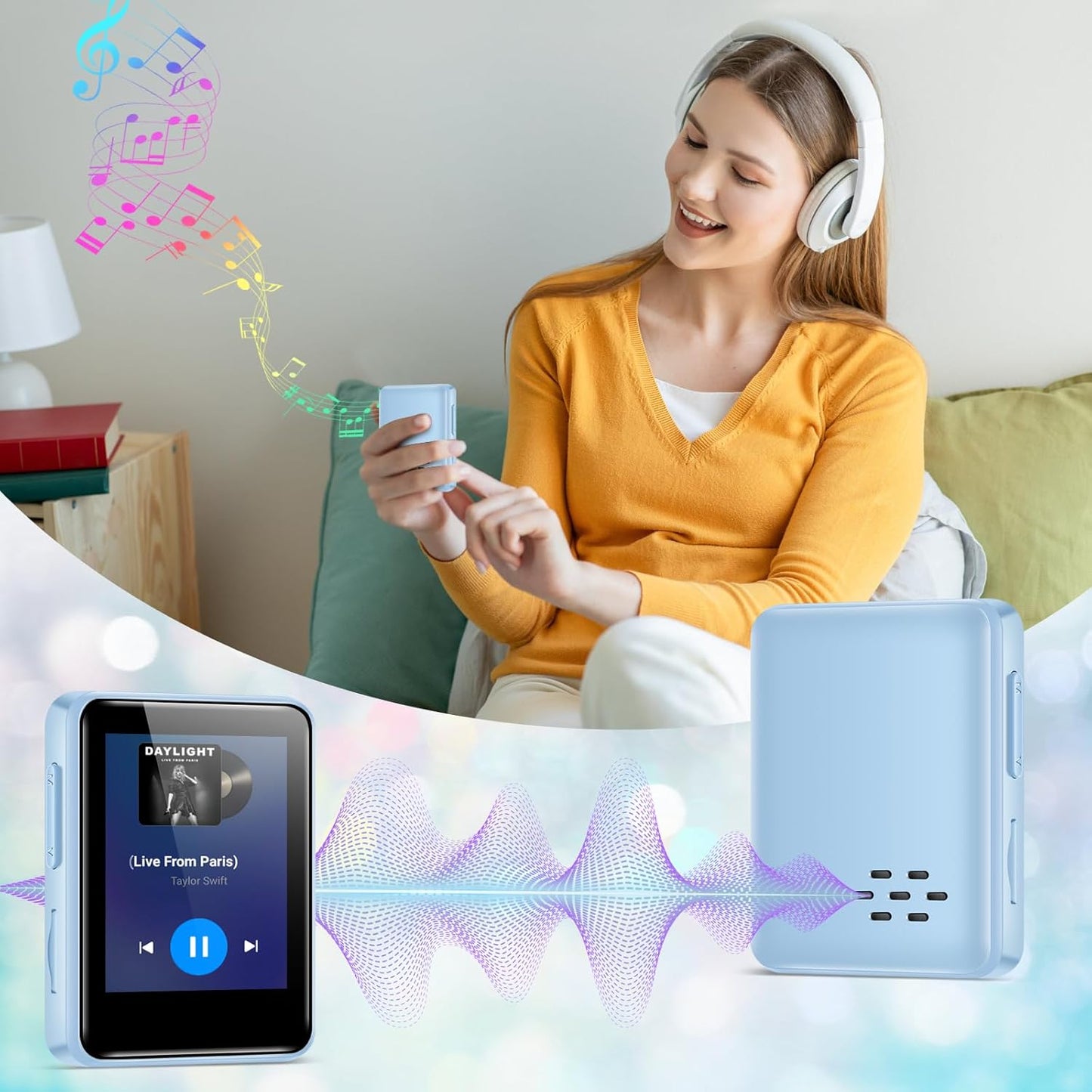 woolynew 32GB MP3 1.8 inch 512GB, Player with Bluetooth, Screen, with FM Radio, Recorder, Portable Sport HiFi Music