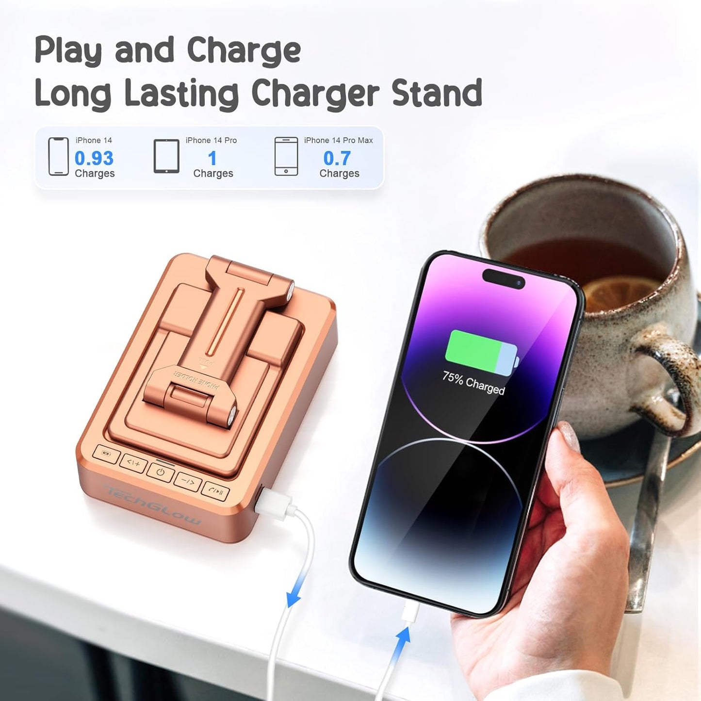 TechGlow Gifts for Men Women Foldable Cellphone Stand with Bluetooth Speaker and Charging Function Birthday Gift Idea