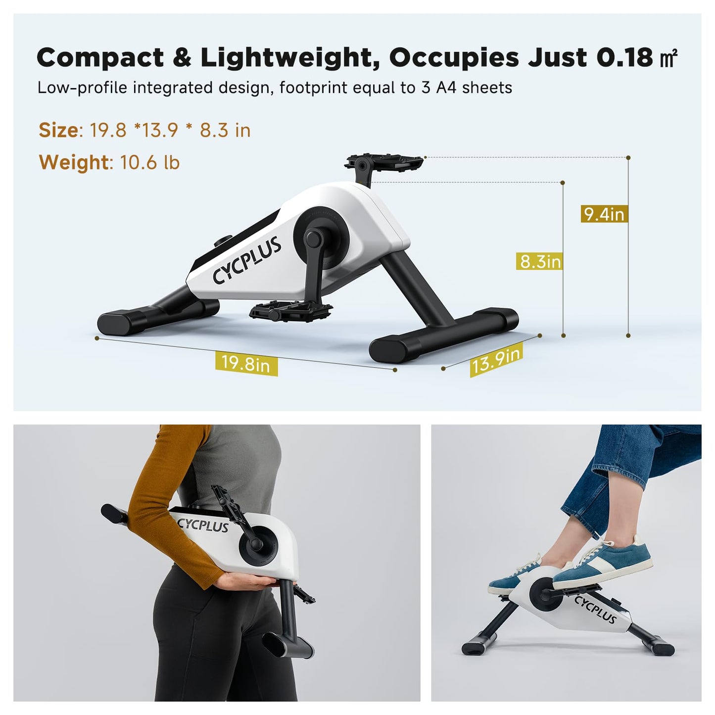 CYCPLUS DC1 Mini Pedal Exerciser, Self-Powered 160W Brushless Motor, ERG Mode & App Sync, Ultra-Quiet Magnetic Resistance, Compact for Office/Home (10.6lb, 0.18㎡ Space-Saving)