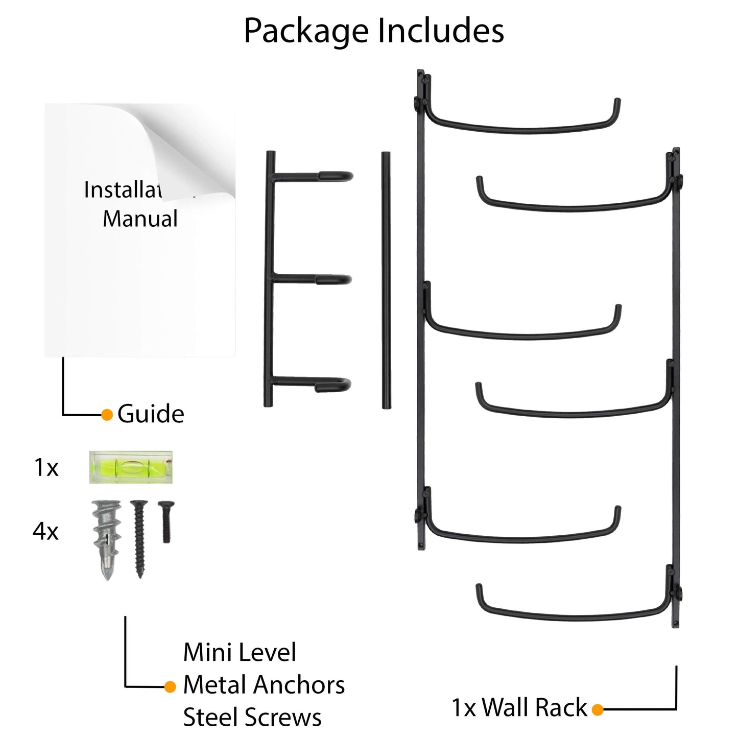 Wallniture Guru Wall Mount Yoga Mat Home Gym Equipment Resistance Bands and Foam Roller Holder with 3 Hooks 3 Sectional Metal Black