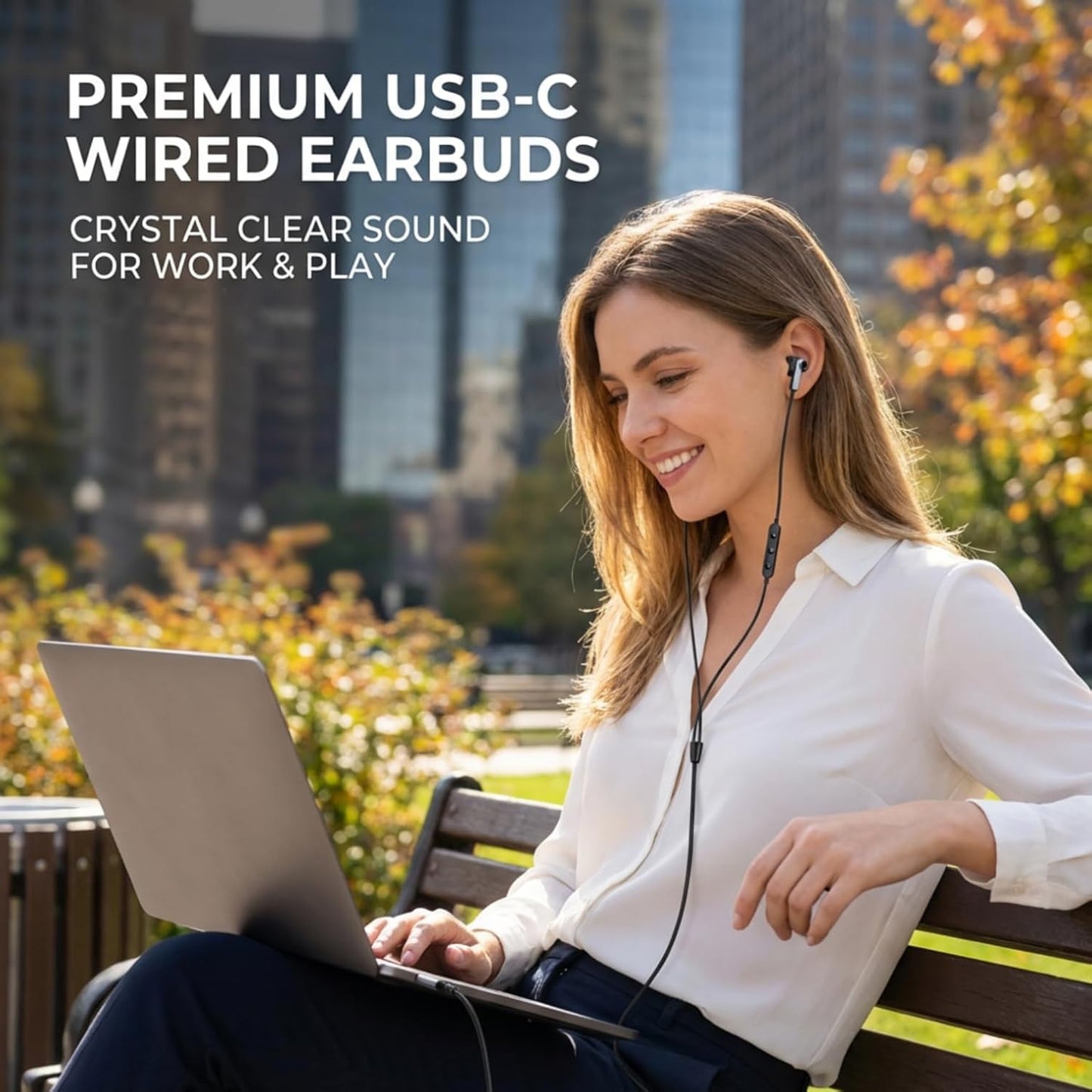 USB C Wired Earphones with Microphone & Volume Control, Type-C in-Ear Headphones with Portable Pouch & Noise Isolating