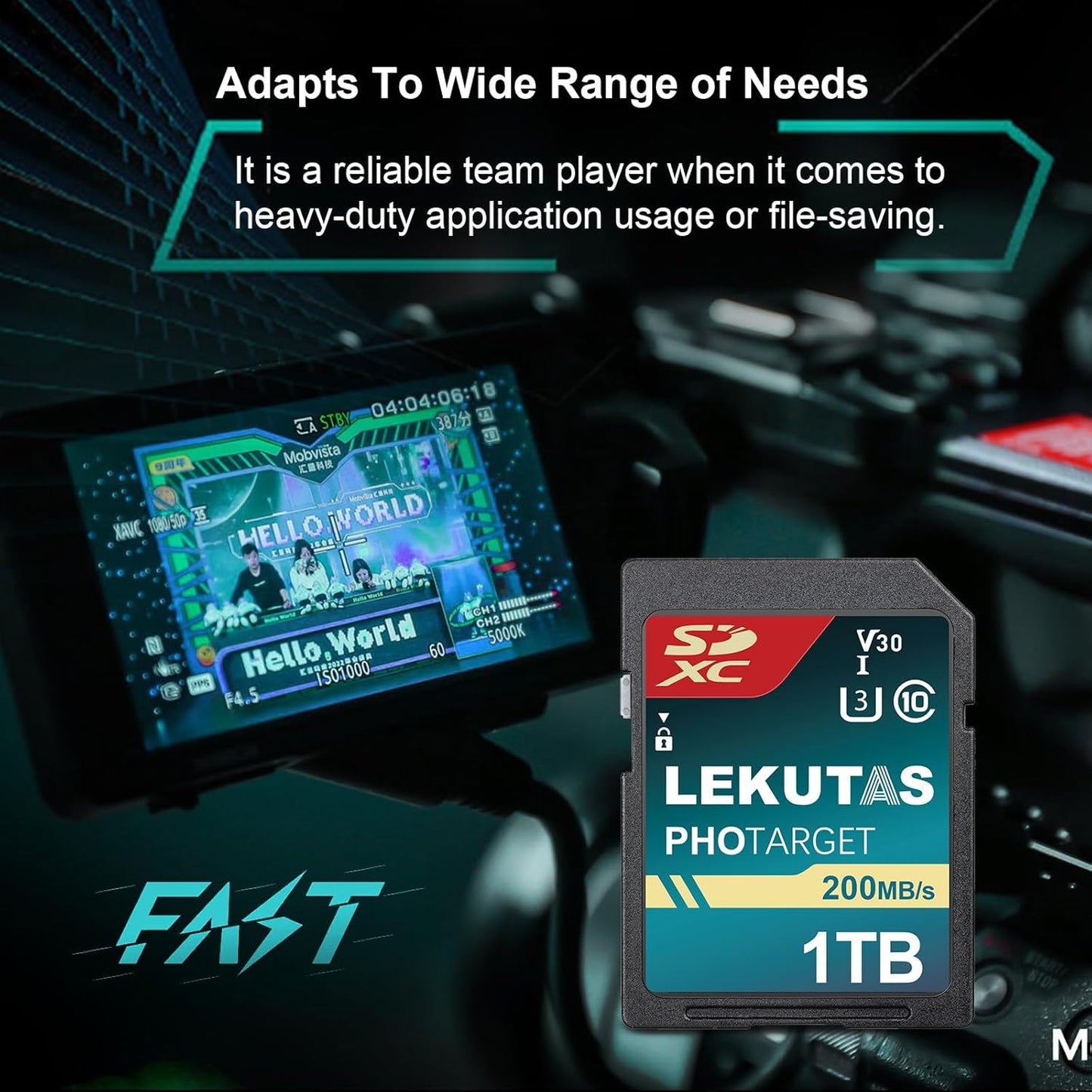 lekutas 1T(999GB) 200MB/s C10, U3, V30, 4K 4K SDXC UHS-I Memory Card - Up to Read Speed, UHD, Full-HD Video SD Card