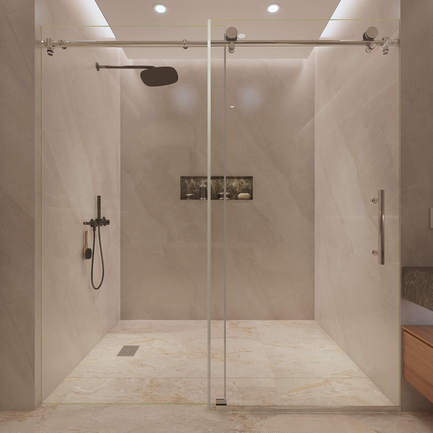 Murano Lux 56-60 inch W x 62 inch H Frameless Sliding Shower Door, Bathroom Glass Door 3/8" (9.5mm) Clear SGCC Tempered Glass, Stainless Steel Hardware, Chrome