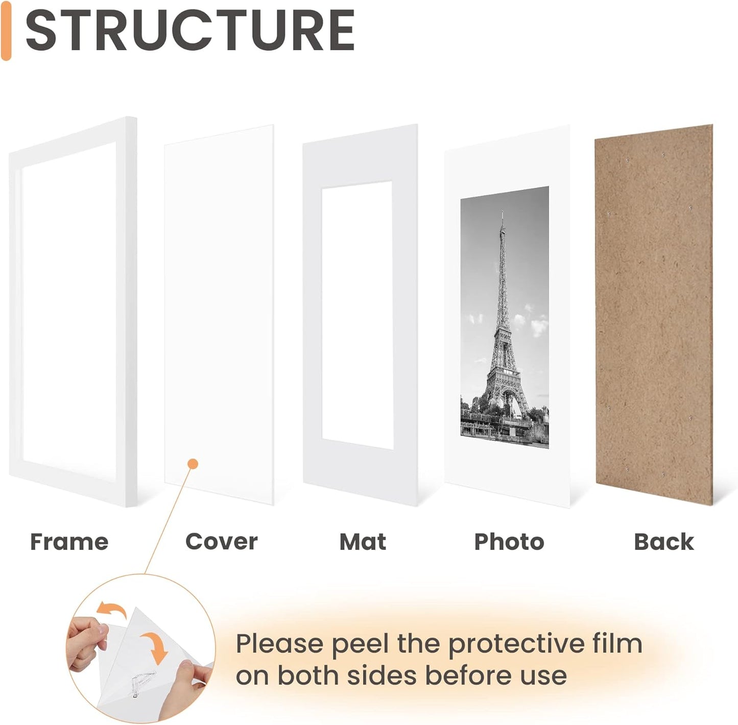 Upsimples 12x18 Picture Frame Set of 5 - Display 11x17 or 12x18 Photos | White Wall Gallery Frames