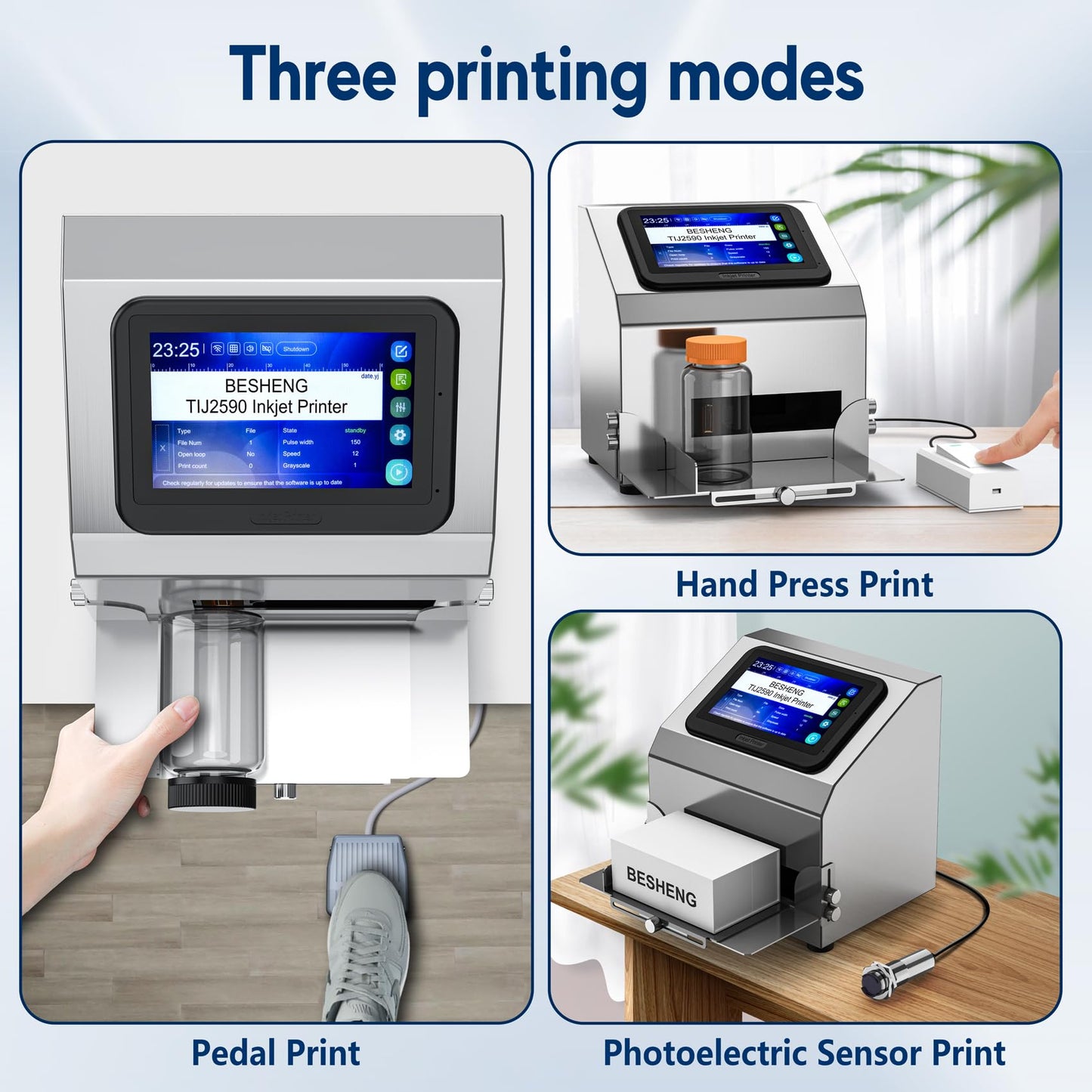 BESHENG Inkjet Coding Machine with 5 Inch Touch Screen Inkjet Coder with 42ml Original Quick-Drying Ink Cartridge Intelligence Batch Printer for Date/Time/Barcode/QR Code/Batch Number/Label/Picture