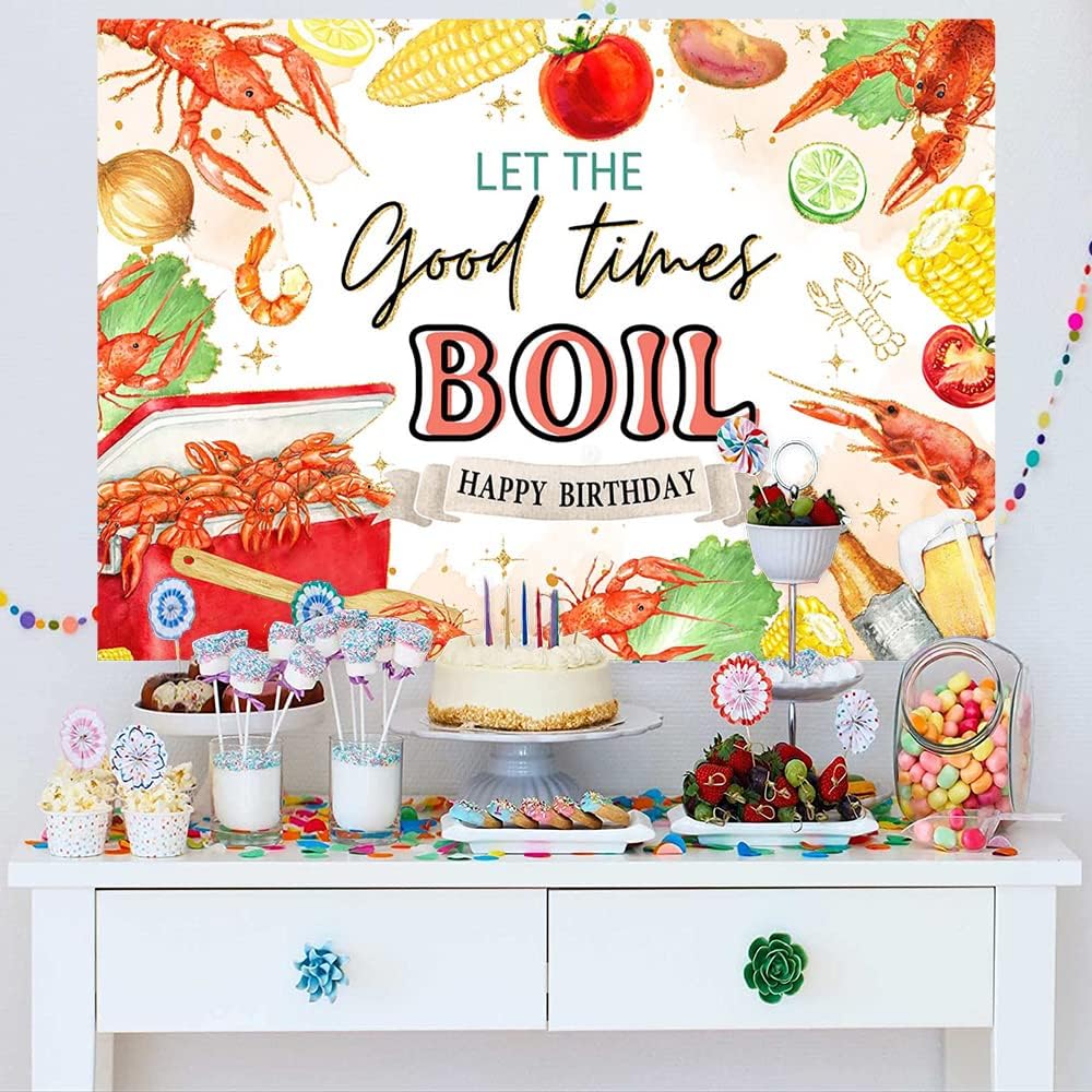 Mocsicka (8x6ft) Let The Good Times Boil Backdrop Crawfish Theme Delicious Food Birthday Party Background Lobster
