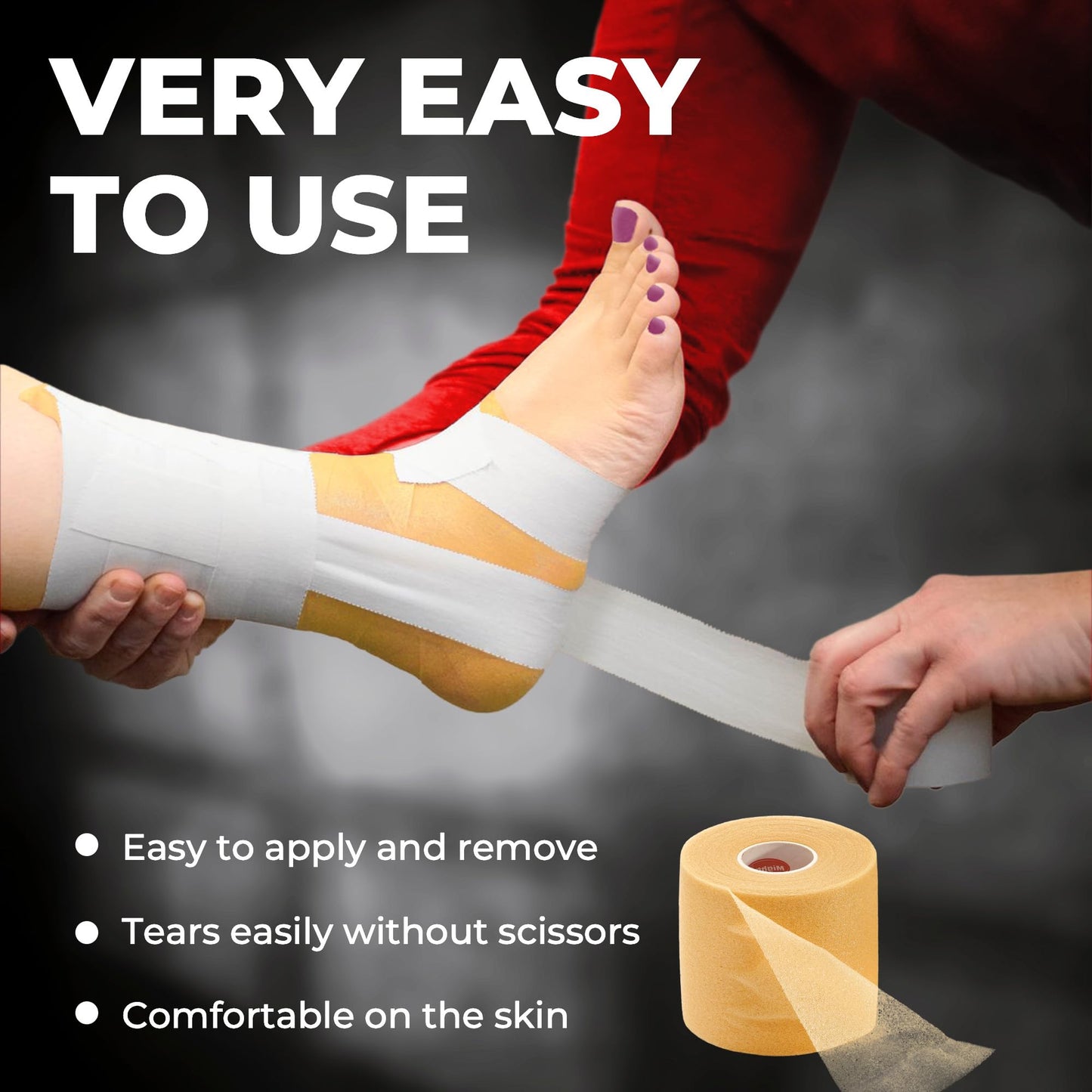 Premium White Athletic Tape for Injuries - 3 Pack with Pre-wrap - Easy Tear & No Sticky Residue - Sports Zinc Oxide Tape - Ankle, Wrist, Fingers - Ideal for Soccer, Gymnastics, Boxing