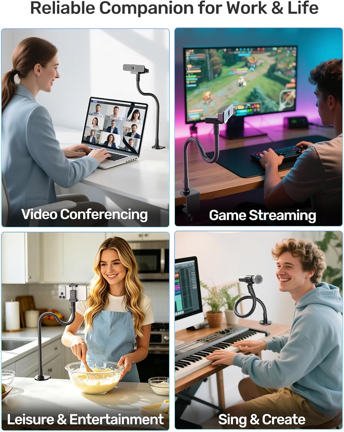 Etour 19" 4K C920 C920s C922 C922x C925e C930 C930e C960 C615 N60, 1/4" Webcam Stand Mount for Desk, Flexible Gooseneck