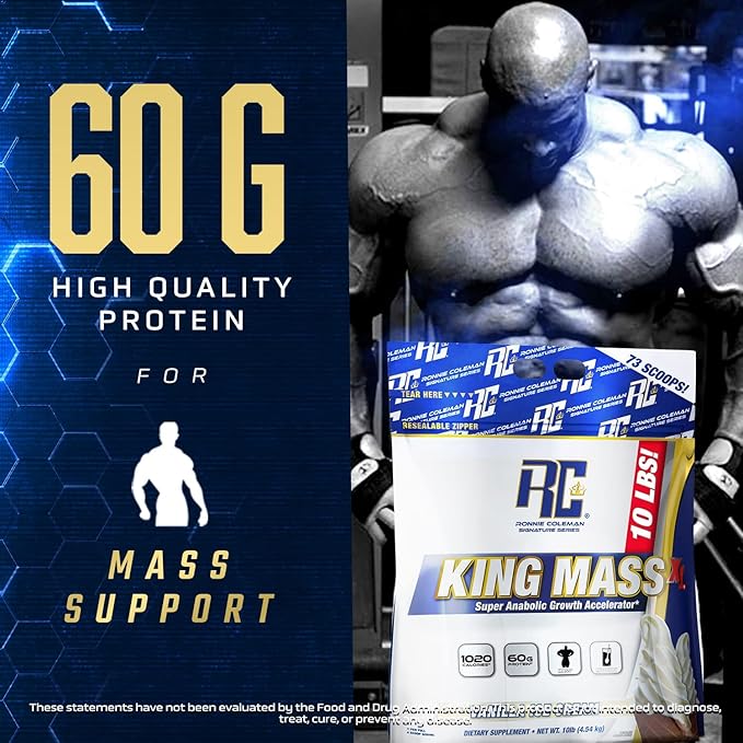 Ronnie Coleman Signature Series King Mass XL Mass Gainer Protein Powder ??Dark Chocolate Weight Gainer with 60g Protein, 180g Carbohydrates, 1,000+ Calories, Creatine & Glutamine ??10 Pound