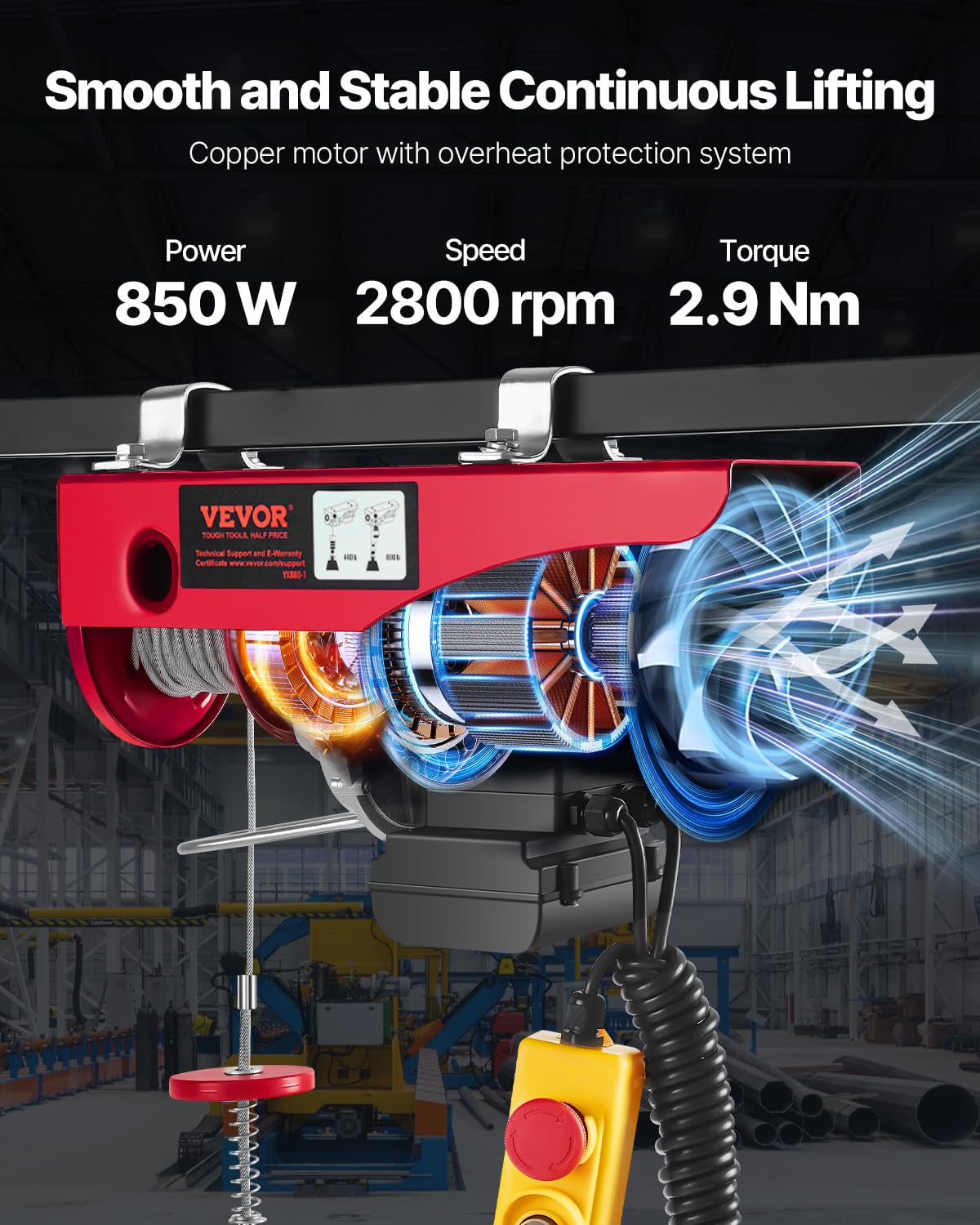 VEVOR 880lbs Electric Hoist with 14 FT Wired Remote Control, Electric Hoist 110 Volt with 20-40 FT Lifting Height for Garage Warehouse Factory