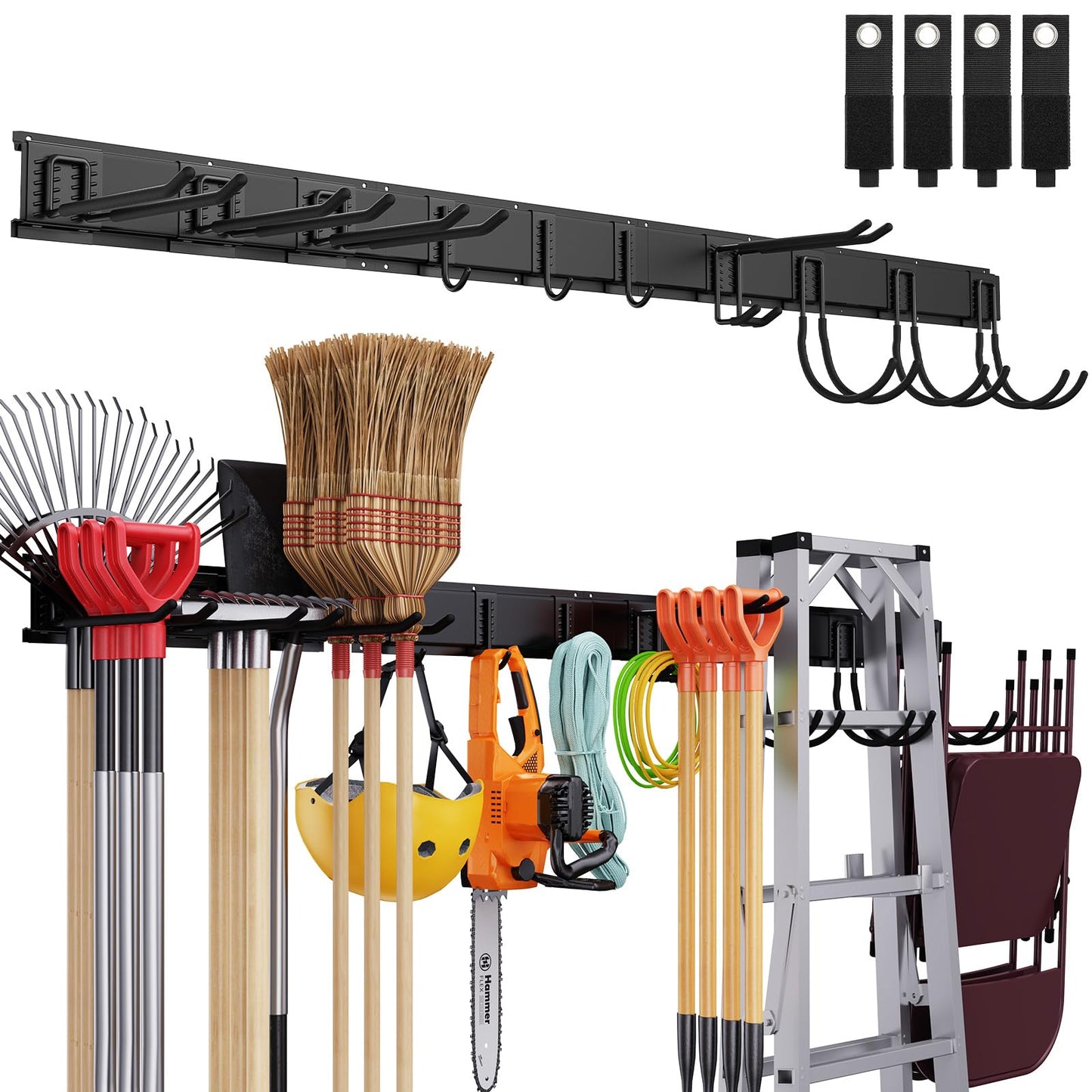 Gatsowm Tool Storage Rack Wall Mount, 64 Inch Adjustable Garden Tool Organizer, Heavy Duty Garage Wall Organizer Rack, Yard Tool Organizer System for Rake Shovel Broom Mop Wall Holder