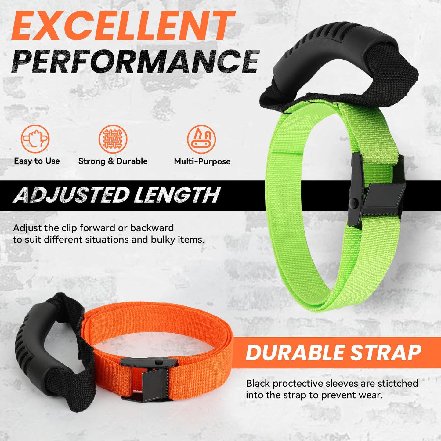 HUDLL Heavy Duty Storage Straps with Handle(2 Pack) for Cables, Ropes and Hoses, Extension Cord Organizer with Handle and Easy Adjustable Steel Black Lock Slider Buckles for Pool Hoses, Garden Hoses.