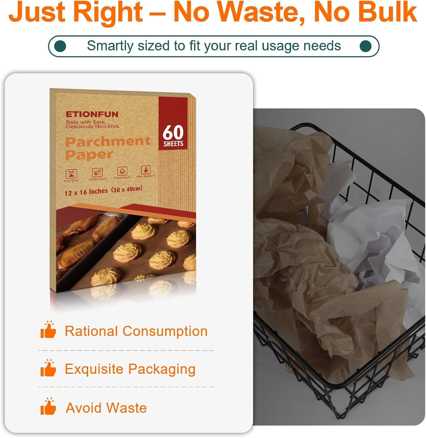 Unbleached Parchment Paper Sheets - 60 Pcs Precut Baking Paper for Air Fryer & Grilling | 12x16 Inches