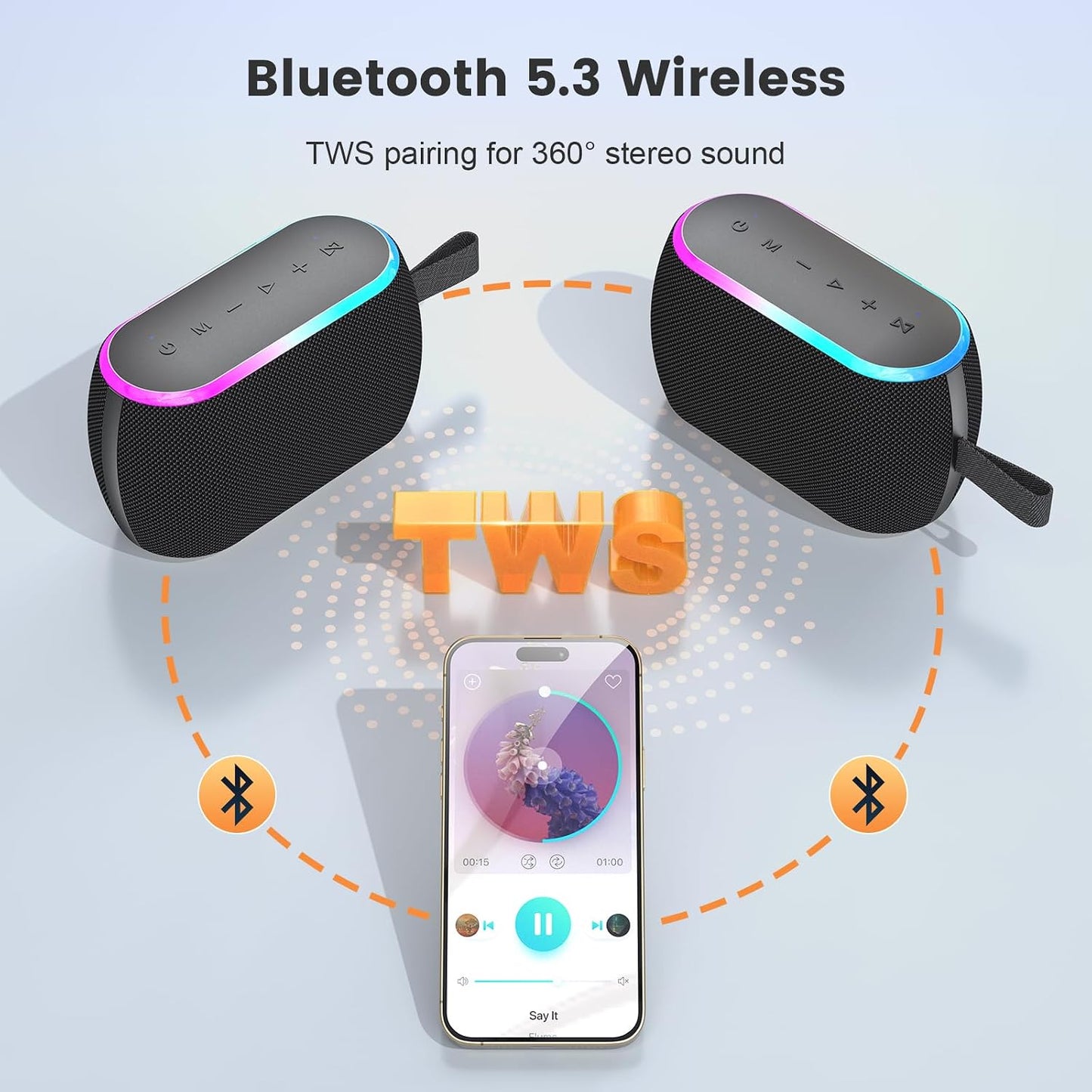 ZICOROOP 40W 5.3, IPX6 12H Bluetooth Speaker, Portable Wireless with Stereo Bass, Bluetooth Waterproof Shower Speakers