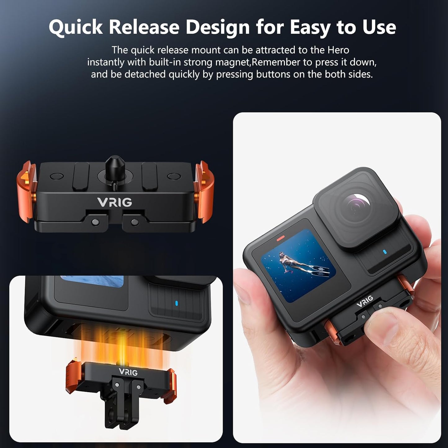 VRIG Direct 13 1/4 13 VRIG Magnetic Quick Release Mount for Hero Fast Detach Adapter with Screw Interface, Secure Go