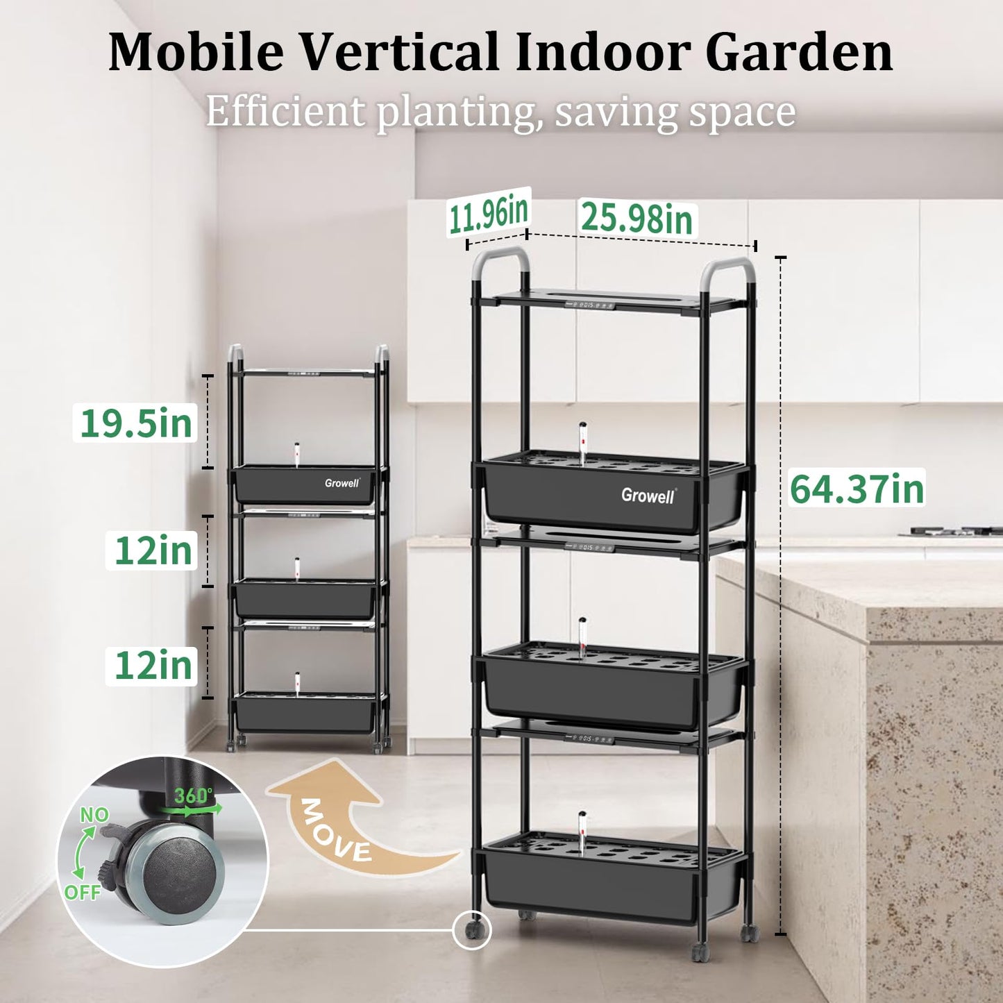 Growell Hydroponics Growing System Kit, 81 Pods Vertical Indoor Herb Garden with Smart LED Grow Light, Auto Circulating Water Pump Each Tier, 42L Hydroponic Gardening Systems for Ideal Gifts (Black)