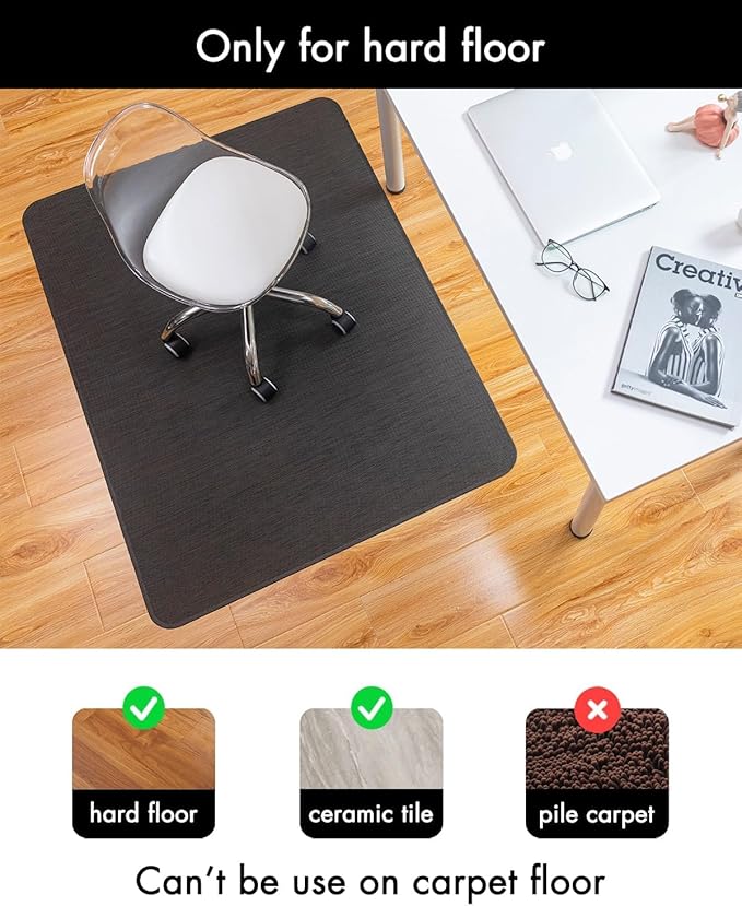 BARoyal Office Chair Mat for Hardwood Floor Under Desk Computer Rolling Chair Mat for Wood/Tile Floor Non-Slip Heavy Duty Desk Rug PVC Plastic Hard Floor Protector 46"x 72" (Espresso)